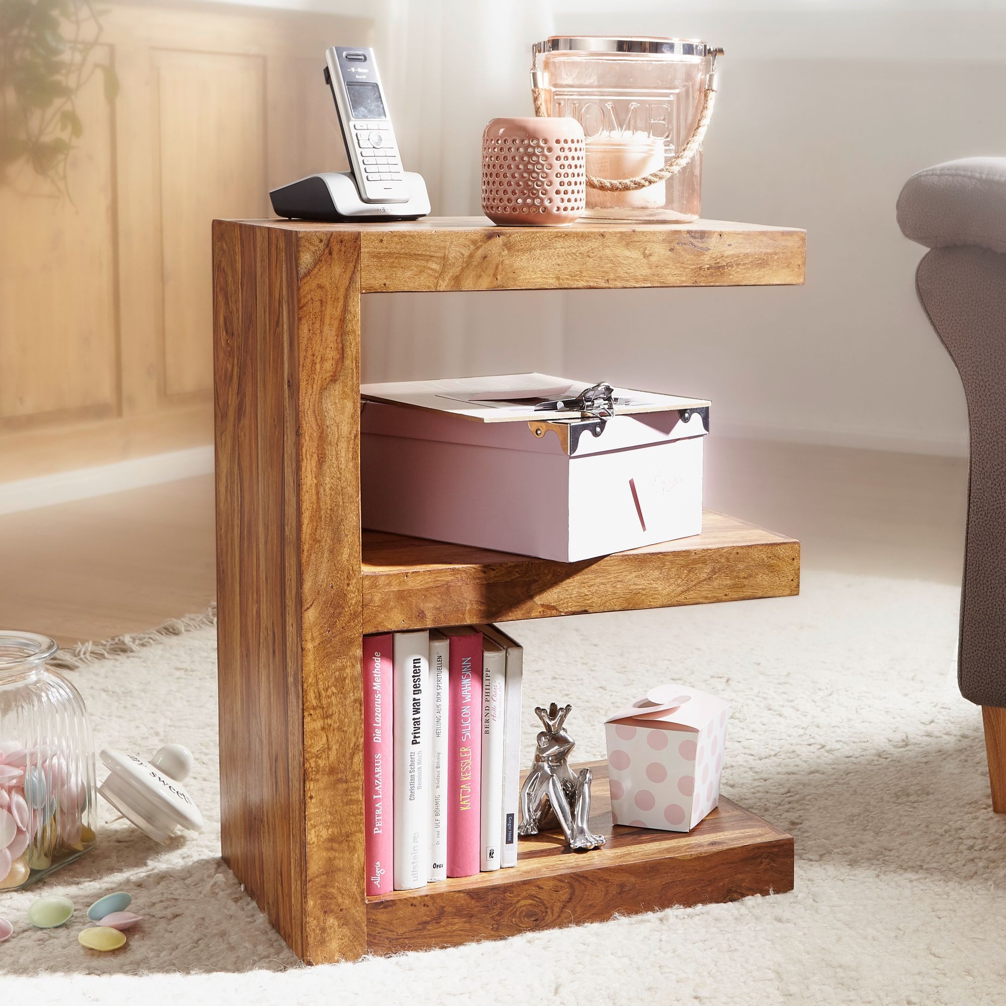 FINEBUY Beistelltisch SuVa1471_1 (MUMBAI Massivholz 60 günstig online kaufen