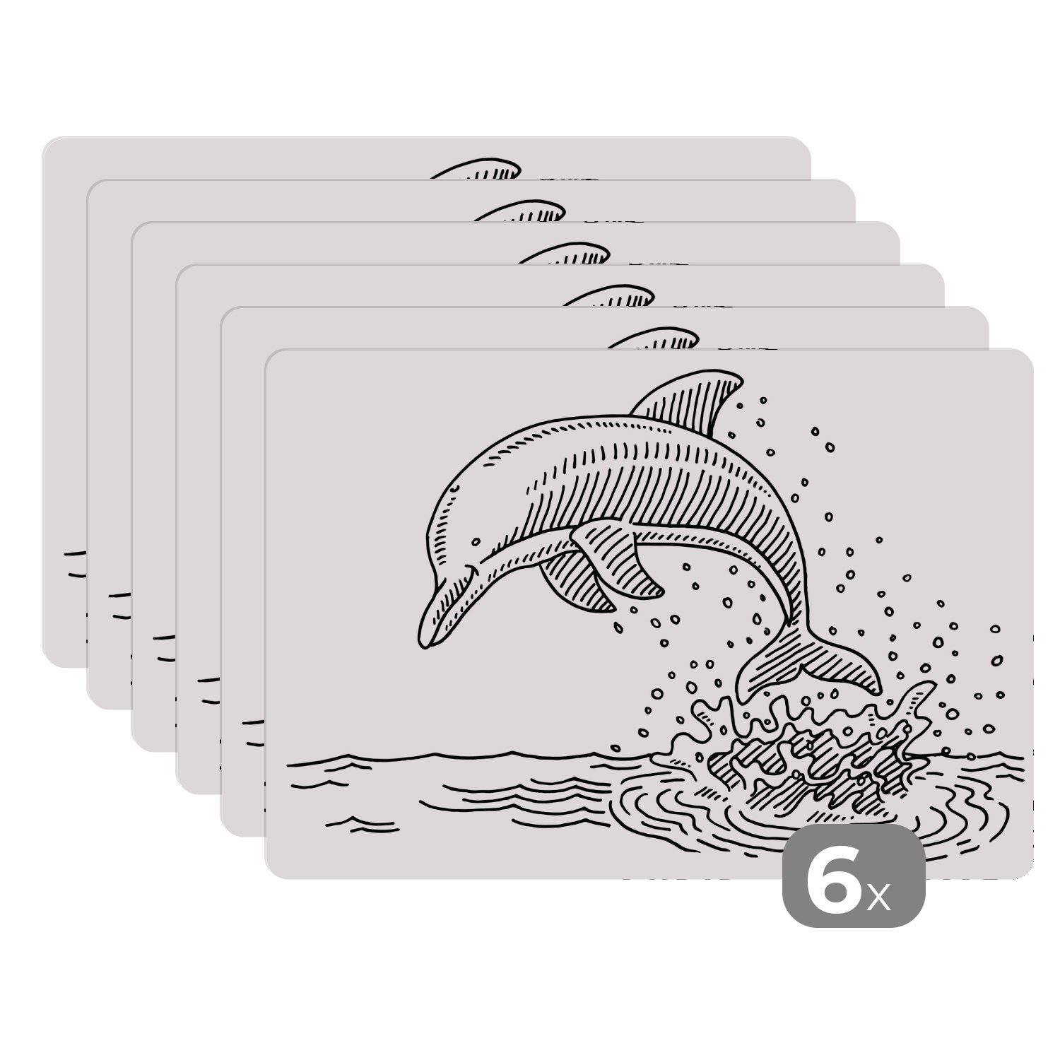 Platzset, Delfin - Wasser - Schwarz - Weiß, MuchoWow, (6-St), Platzset, Platzdecken, Platzmatte, Tischmatten, Schmutzabweisend