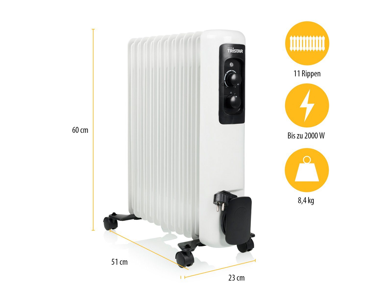 [Wir haben auch eine große Auswahl!] Tristar Ölradiator, 2000 Heizradiator Rippen mobile Elektroheizung Heizkörper 11 W, Elektro leise