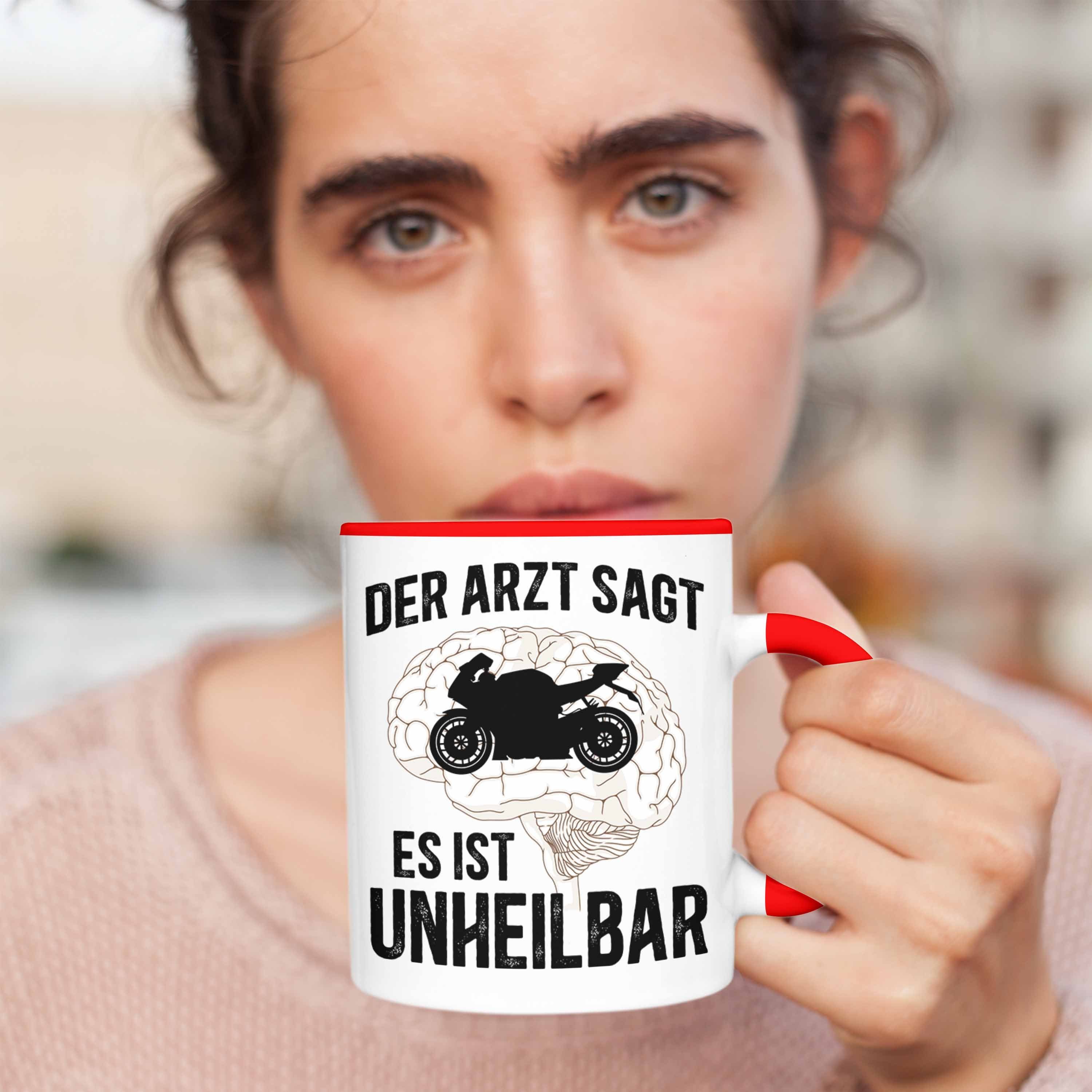Trendation Tasse Trendation - Motorradfahrer Kaffeetasse mit Tasse Geschenk Biker Herren Rot Männer Motorrad für Spruch