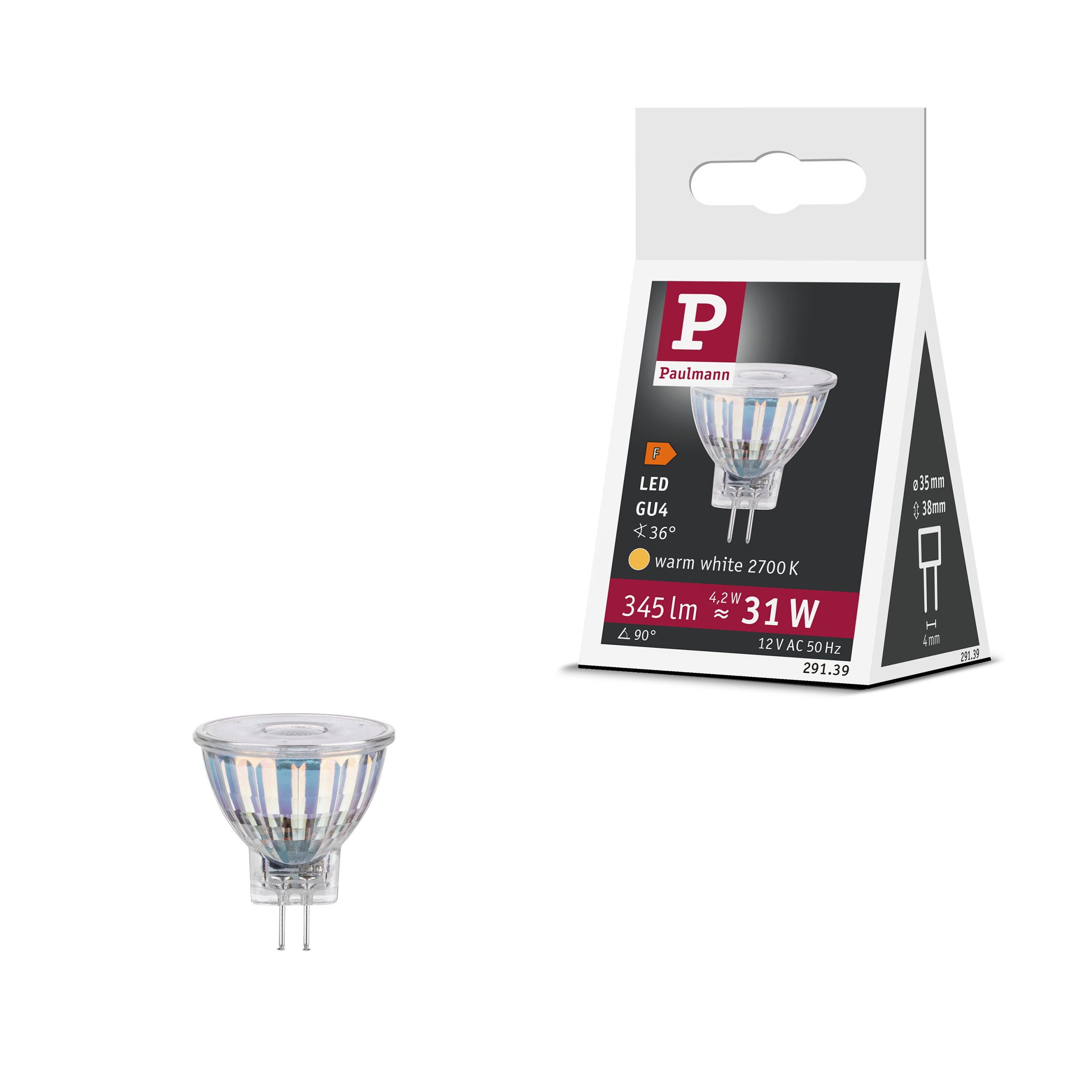 Paulmann LED-Leuchtmittel Standard 12V LED Reflektor GU4 345lm 4,2W 2700K Silber, GU4, 1 St.