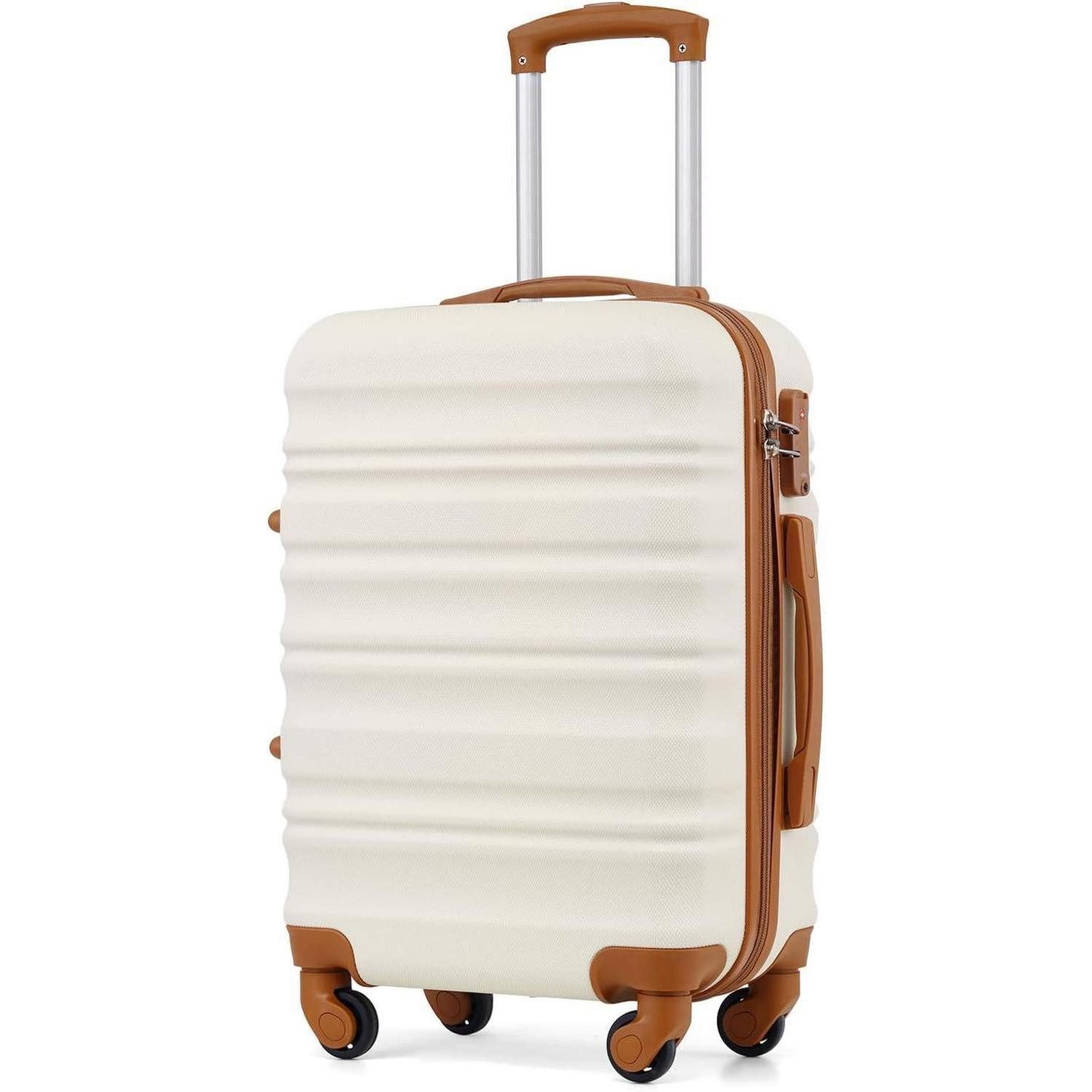 Handgepäck-Trolley Koffer Hartschalen Trolley TSA Schloss 4 Rollen Handgepäck Weiß Braun