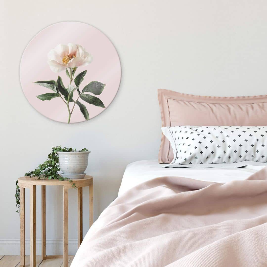 K&L Wall Art Glasbild Glas Wandbild Rund Glasbild Sisi & Seb Zarte Blume Blüte Rosa, Wandschutz Deko Bilder