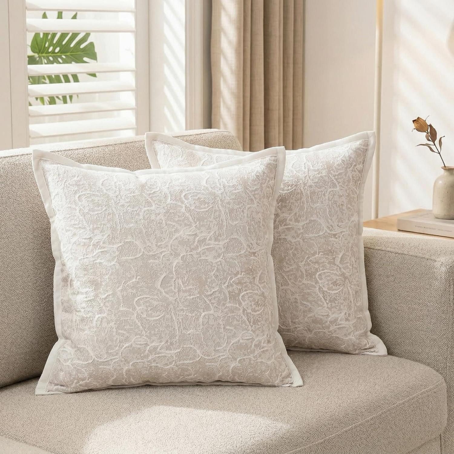 LuxusKollektion Kissenbezüge Kissenbezüge 40x40 Chenille Blütenmuster 2er-Set, (2 Stück)