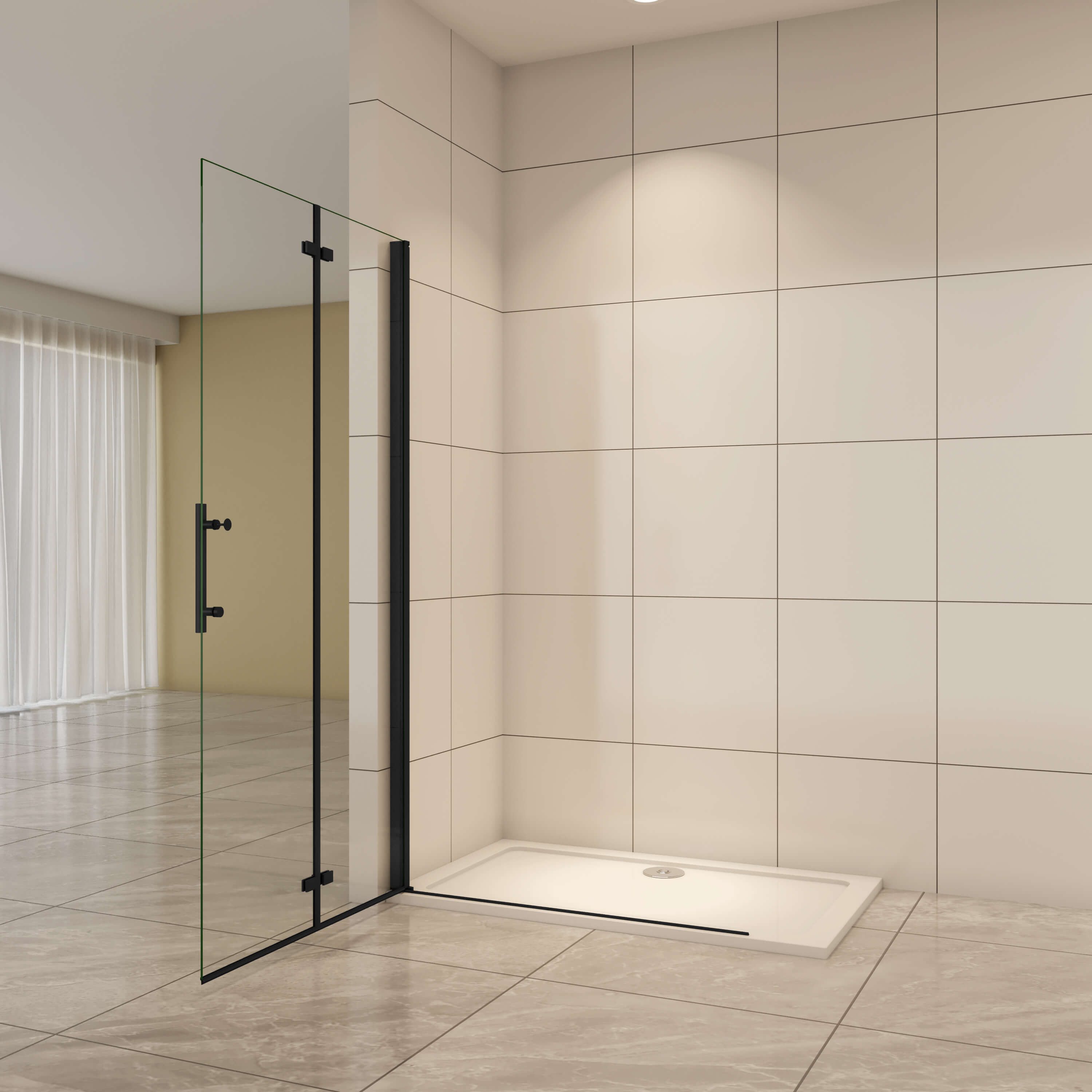 AICA Walk-in-Dusche 190cm Falttür 5mm NANO ESG Faltbare Duschkabine Mattschwarz, (Set), Innen & außen faltbar, Links/rechts montierbar, NANO ESG,Platzsparend