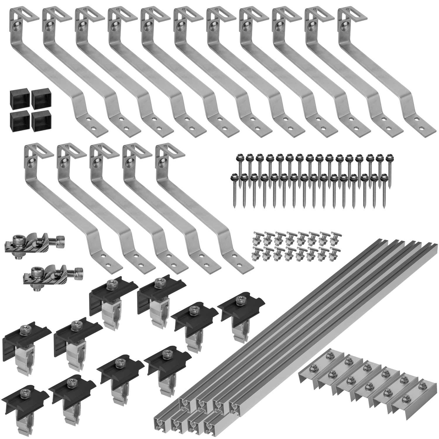 avoltik Solarmodul-Halterung Halterung Biberschwanz Montageset mit Klemmen Dach Haken Solar, (Halterung Biberschwanz Montageset mit Klemmen Dach Haken Solar, Für 2 oder 4 Solarmodule, Klemmen in silber oder schwarz, Wählbar in der Anlagengröße, Wählbar in der Farbgestaltung)