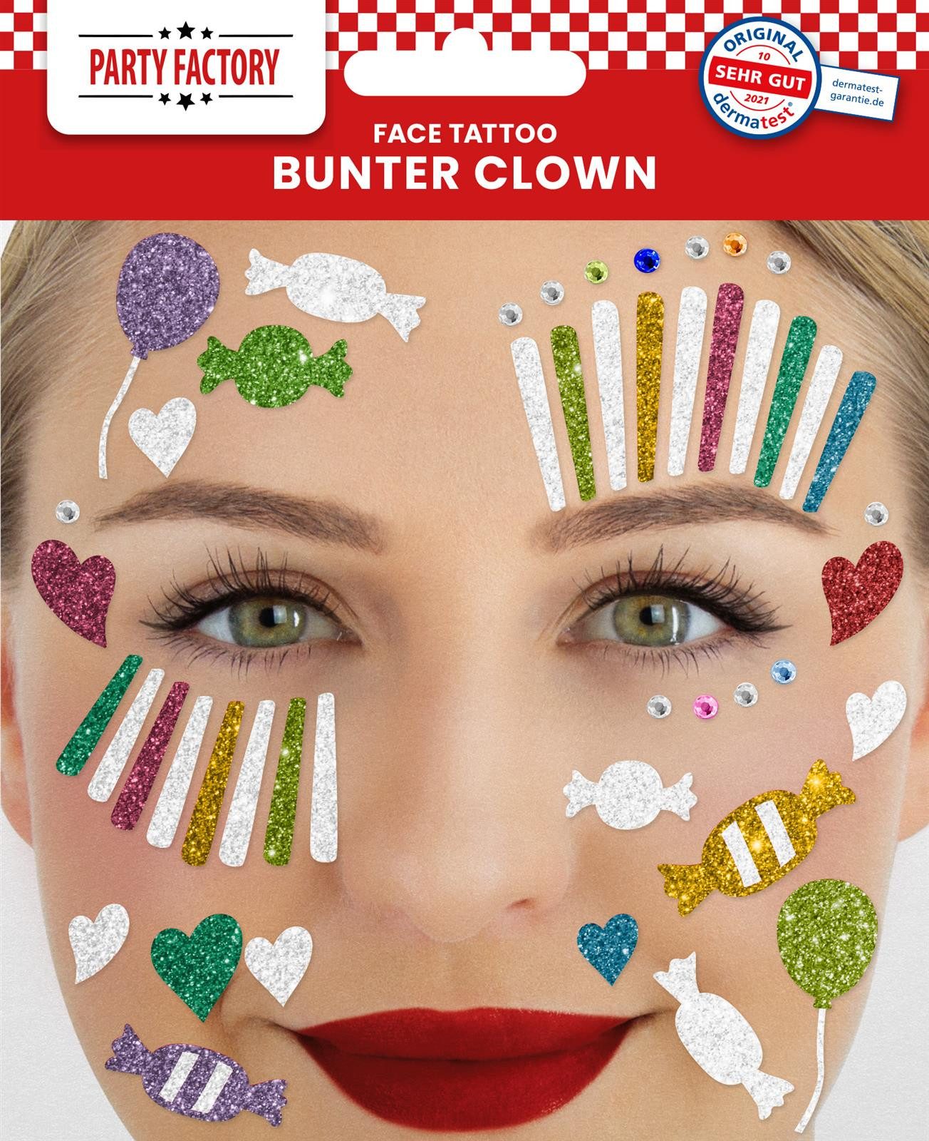 Party Factory Strass-Tattoo Gesichtstattoo Glitter Face Tattoo Glitzer Karneval Halloween Party, mit Glitzerelementen und Strass-Steinchen je nach Wahl