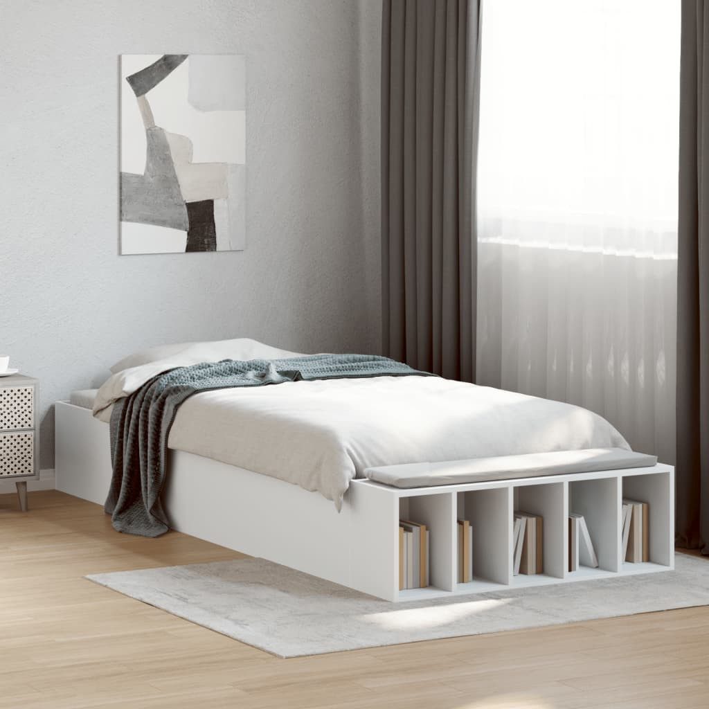 furnicato Bettgestell Modernes Weiß 215,5 x 78 x 30 cm mit Stauraum (1-tlg), Stabiles Einzelbett mit integrierten Fächern für das Schlafzimmer