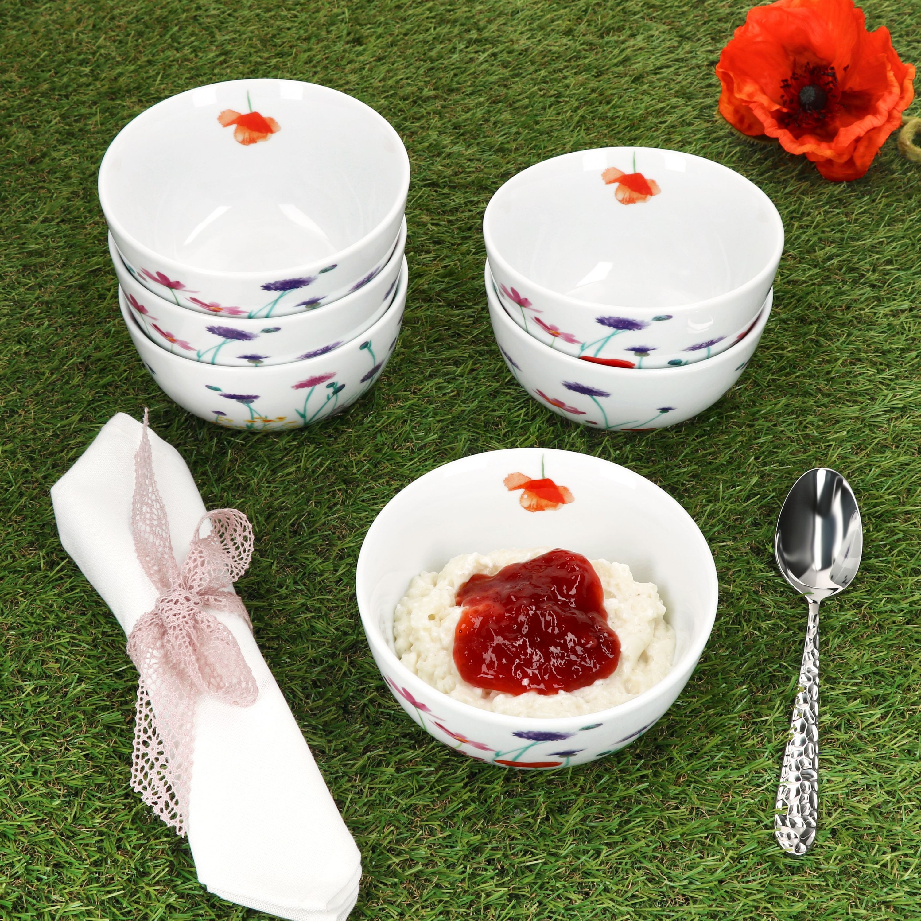 MamboCat Müslischale 6x Marie Müsli-Schale Ø14cm 400ml Porzellan Dessert-Schüssel Blume, Porzellan