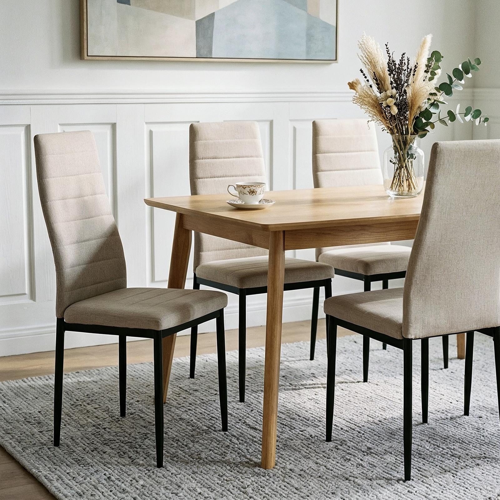 IDIMEX Esszimmerstuhl NATHALIE (4 St), Polsterstühle 4er Set mit hoher Rückenlehne und Steppung Beige/Schwarz