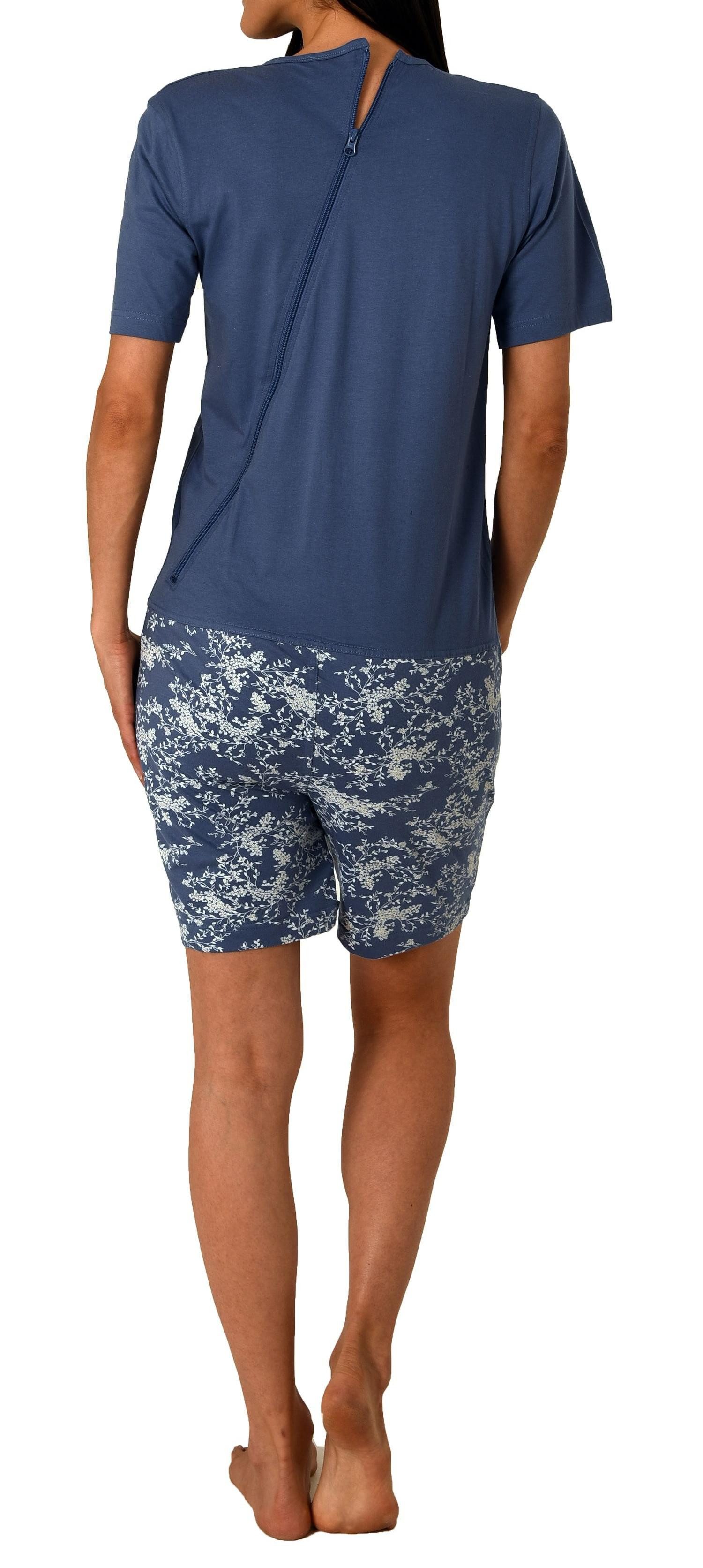 Normann Pyjama Damen kurzarm Pflegeoverall mit Reissverschluss am Rücken und Bein – Bild 4 von 5