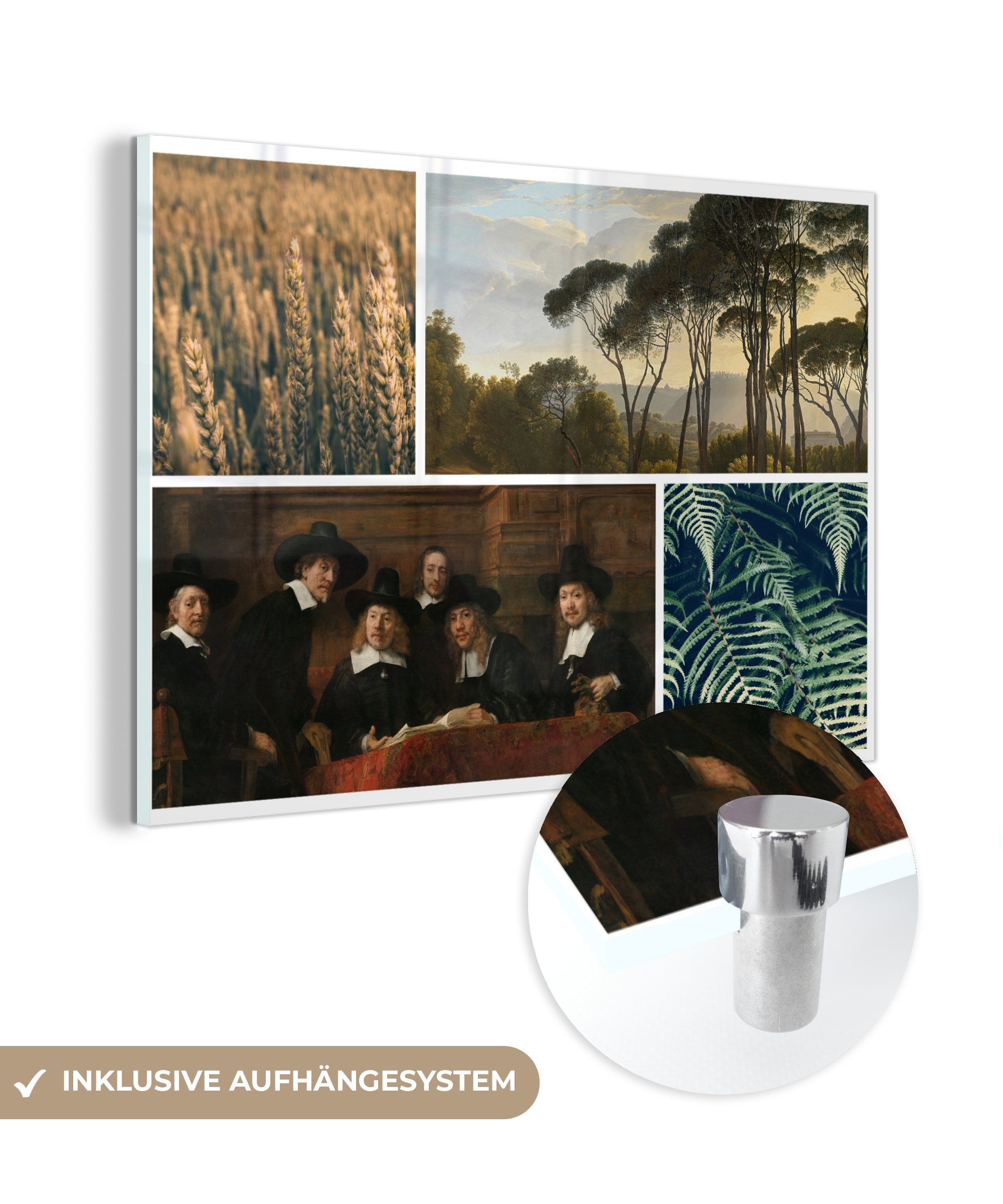 MuchoWow Acrylglasbild Collage - Rembrandt - Pflanzen, (1 St), Acrylglasbilder Wohnzimmer & Schlafzimmer