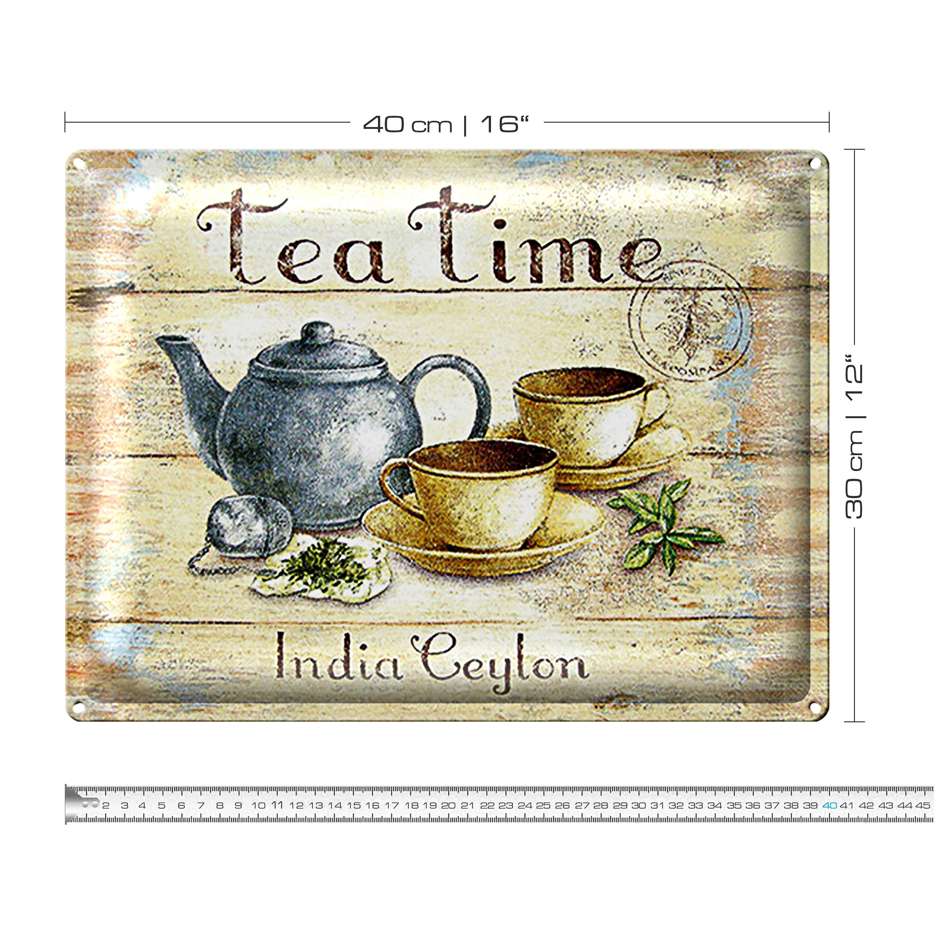 Roomando Metallschild Tee 40x30cm Tea Time India Ceylon Teekanne