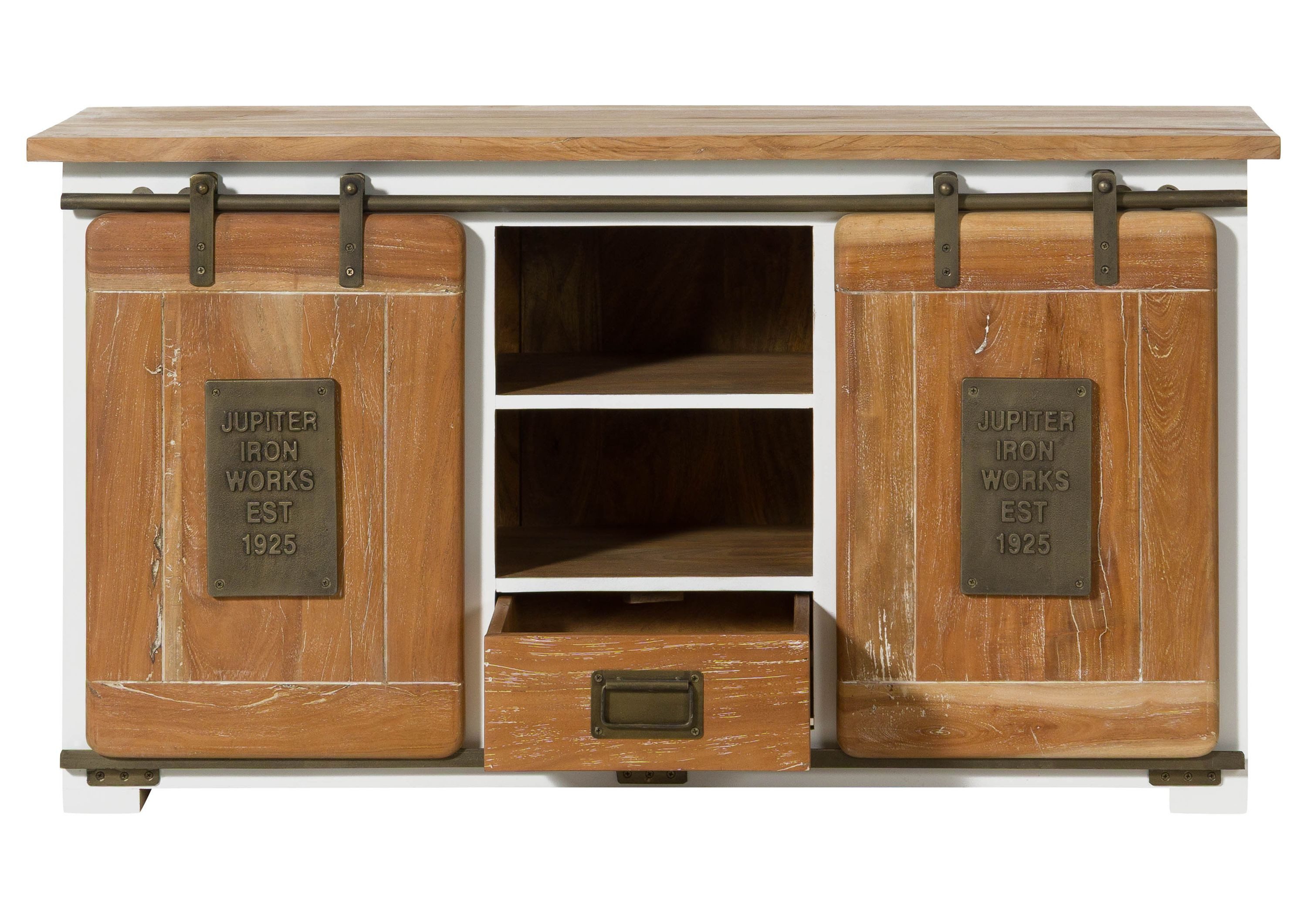 Massivmoebel24 Sideboard RAILWAY (Massivholz), Mango 128x45x70 weiß lackiert RAILWAY #502
