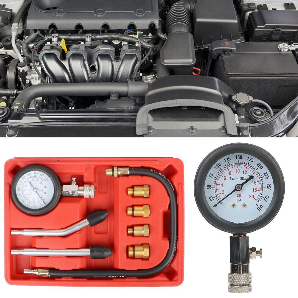 BlingBin Luftdruckmessgerät Benzin Motor Kompressionsprüfer Meßgerät, max.  21,00 bar, 1er Set, 8-tlg., BENZIN Zylinder Meßgerät
