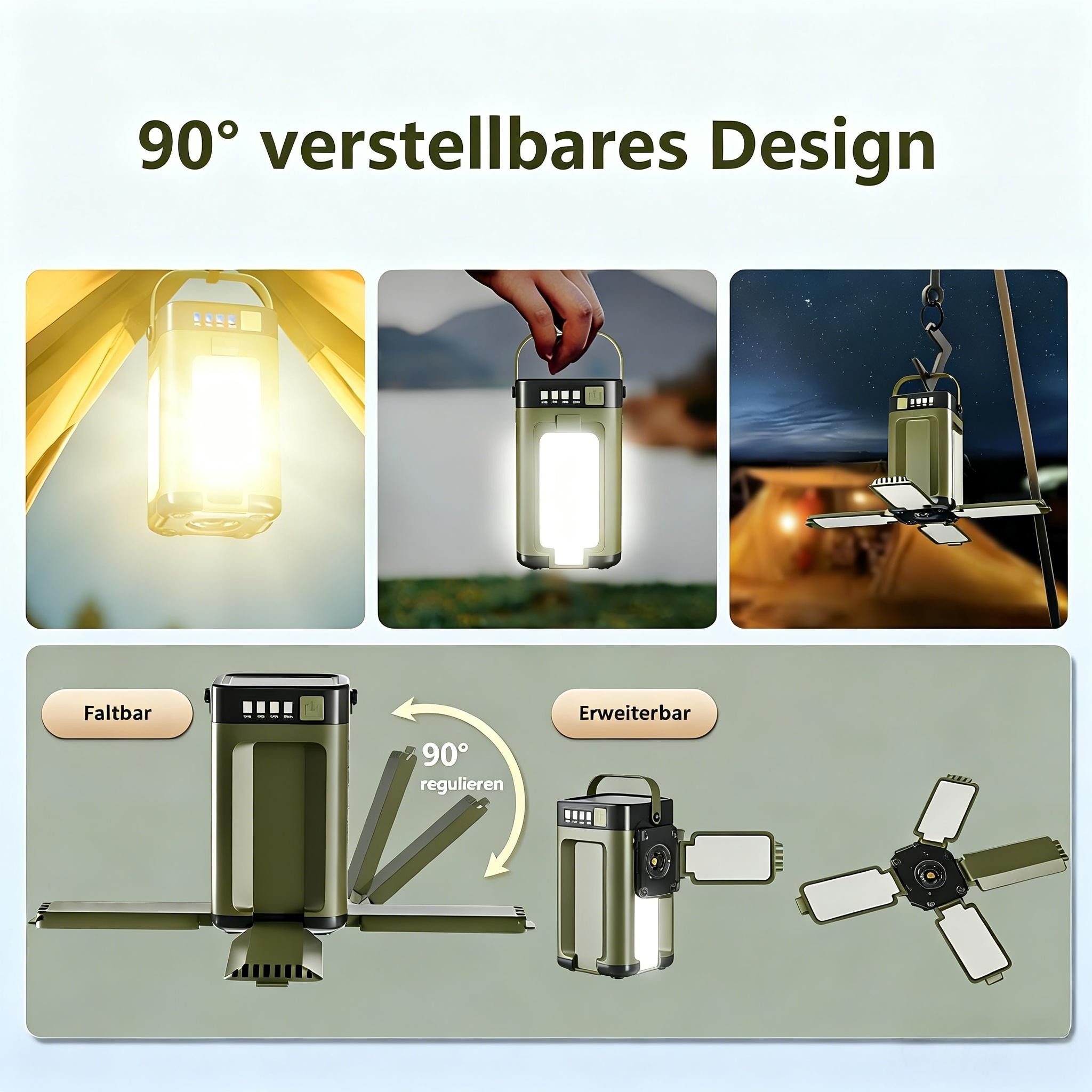 AIBISTAR LED Laterne 6in1 Campingleuchte mit Powerbank Solar faltbar 2000mAh, LED Leuchtmittel, Weiss, Warmgelb, Orange, LED Campinglampe,6 Lichtmodi,Blinkmodus – Bild 4 von 5