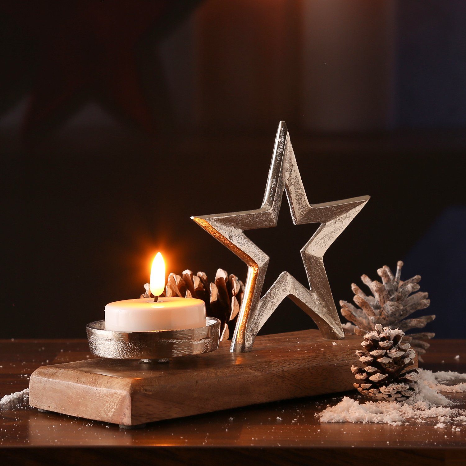 MARELIDA Teelichthalter Teelichthalter STERN Kerzenhalter Alu Mangoholzsock günstig online kaufen