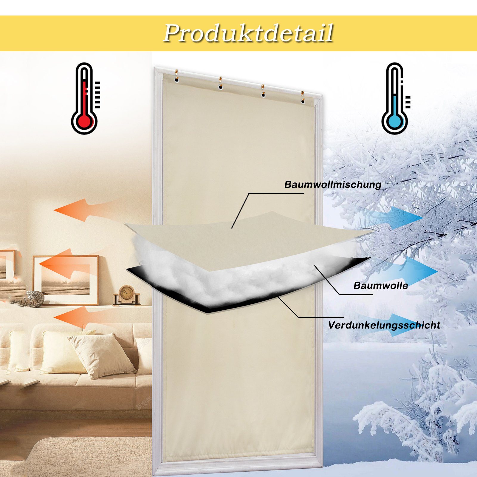 Qelus Raumteiler Beige Selbstklebend Wasserdicht Vorhang Windbeständig Türvorhang