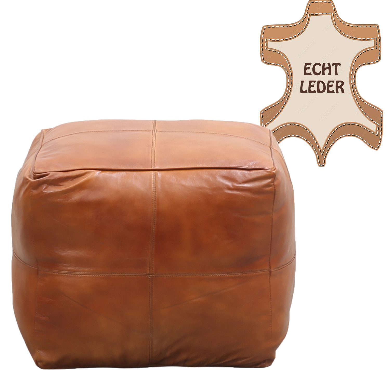 Marrakesch Orient & Mediterran Interior Pouf Vintage Pouf Sitzkissen Hocker aus Leder Fjord (1-St), Handarbeit