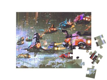 puzzleYOU Puzzle Digitale Kunst: Fliegende Autos in Raum und Zeit, 48 Puzzleteile, puzzleYOU-Kollektionen Illustrationen