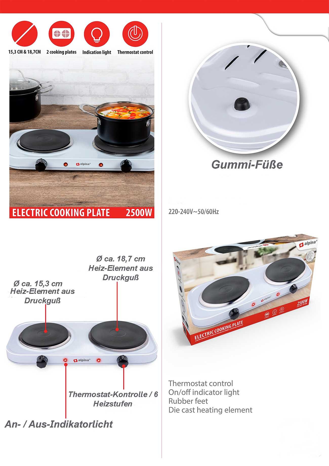 Bubble-Store Doppelkochplatte Elektro Kochplatten mit Stromkabel, Kochfeld, Herdplatte