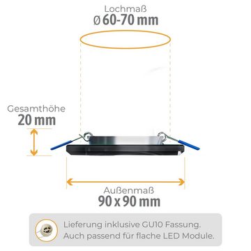 SSC-LUXon LED Einbaustrahler Eckige Glas Einbauleuchte schwarz, Alu Innenring, mit GU10-Fassung