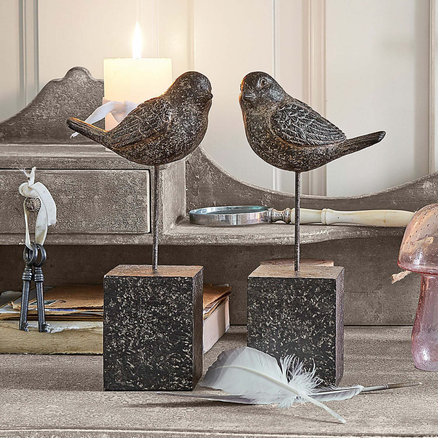 Mirabeau Dekofigur Deko-Vogel 2er Set Juxivel antikbraun