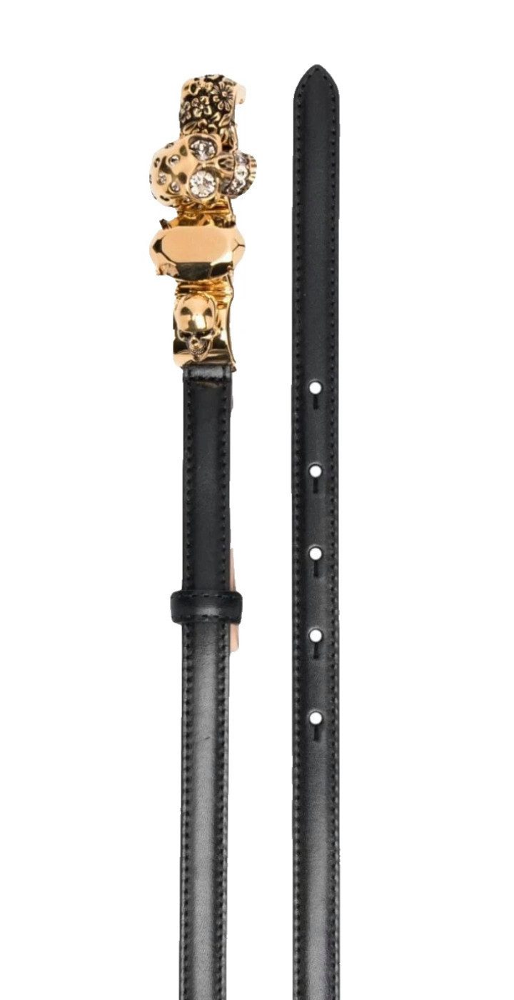 ALEXANDER MCQUEEN Ledergürtel Knuckle Gürtel Kristall-Totenkopf Kalbsleder 80 Funkelnde Kristalle als kraftvoller Kontrast