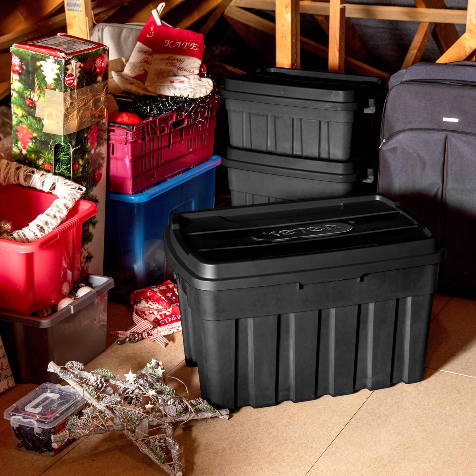 ONDIS24 Aufbewahrungsbox Tuffbox Lagerbox mit Deckel 140L schwarz, 77 x 52 günstig online kaufen