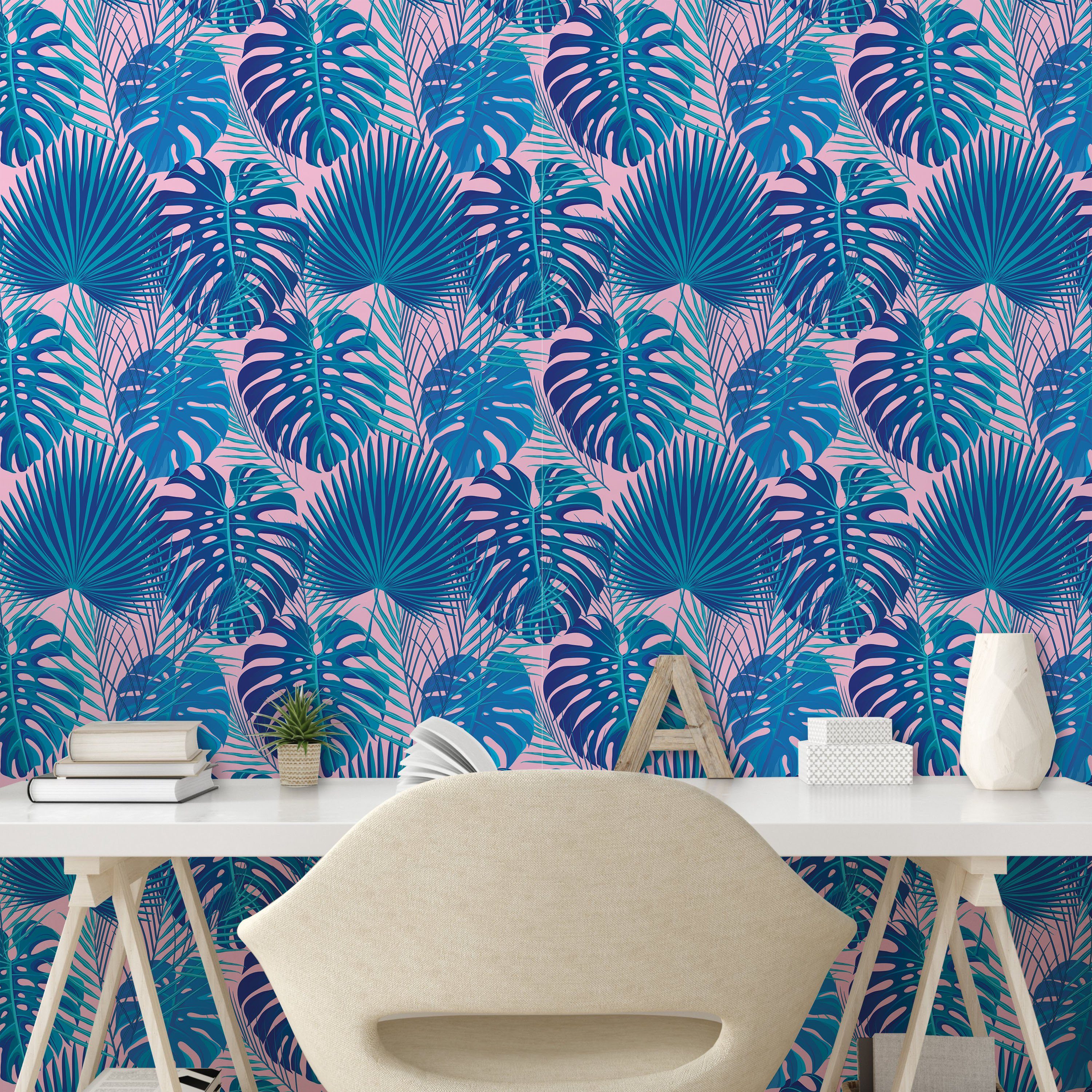 Abakuhaus Vinyltapete selbstklebendes Wohnzimmer Palm Tropisch Exotische Küchenakzent, Monochrome