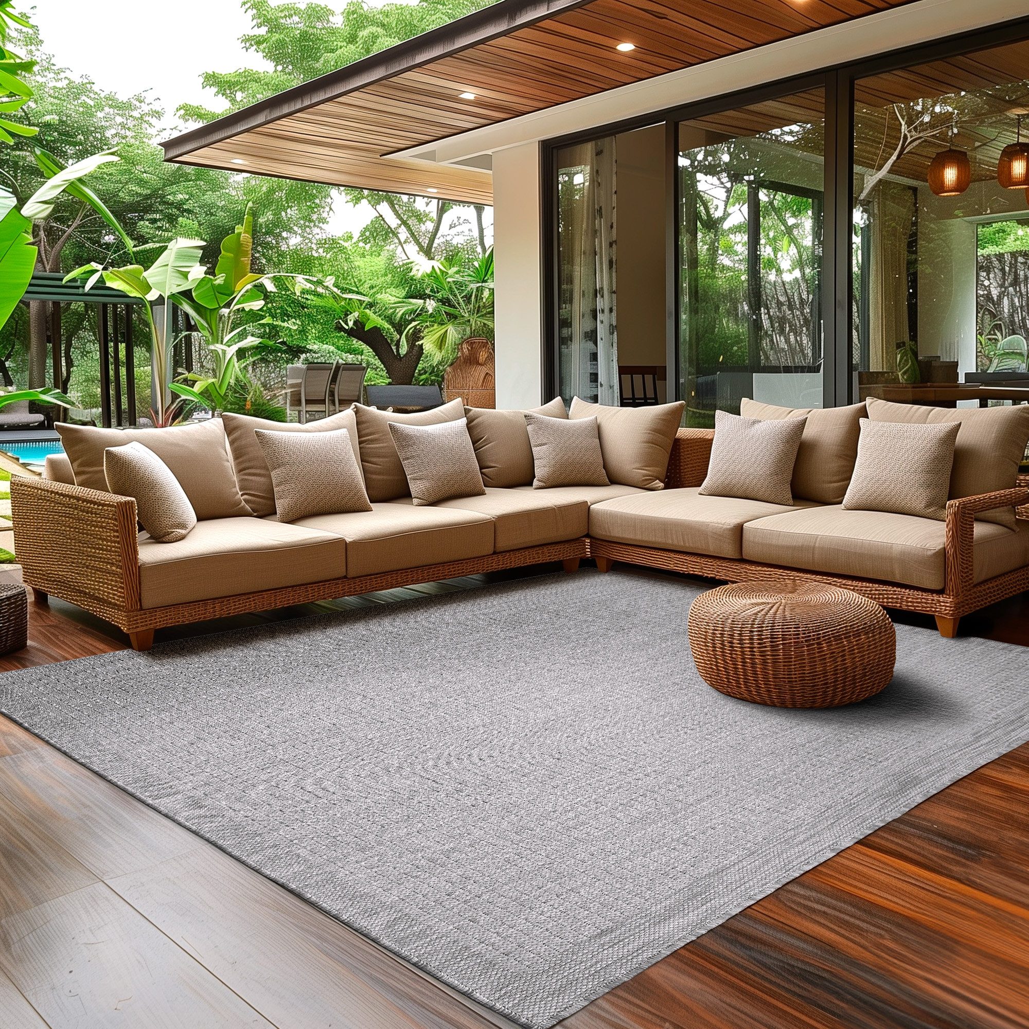 SIMPEX24 Outdoorteppich Unicolor, Rechteckig, Höhe: 3 mm, Teppich Wetterfest Waschbar Balkon, Garten, Terrasse und Küchenteppich