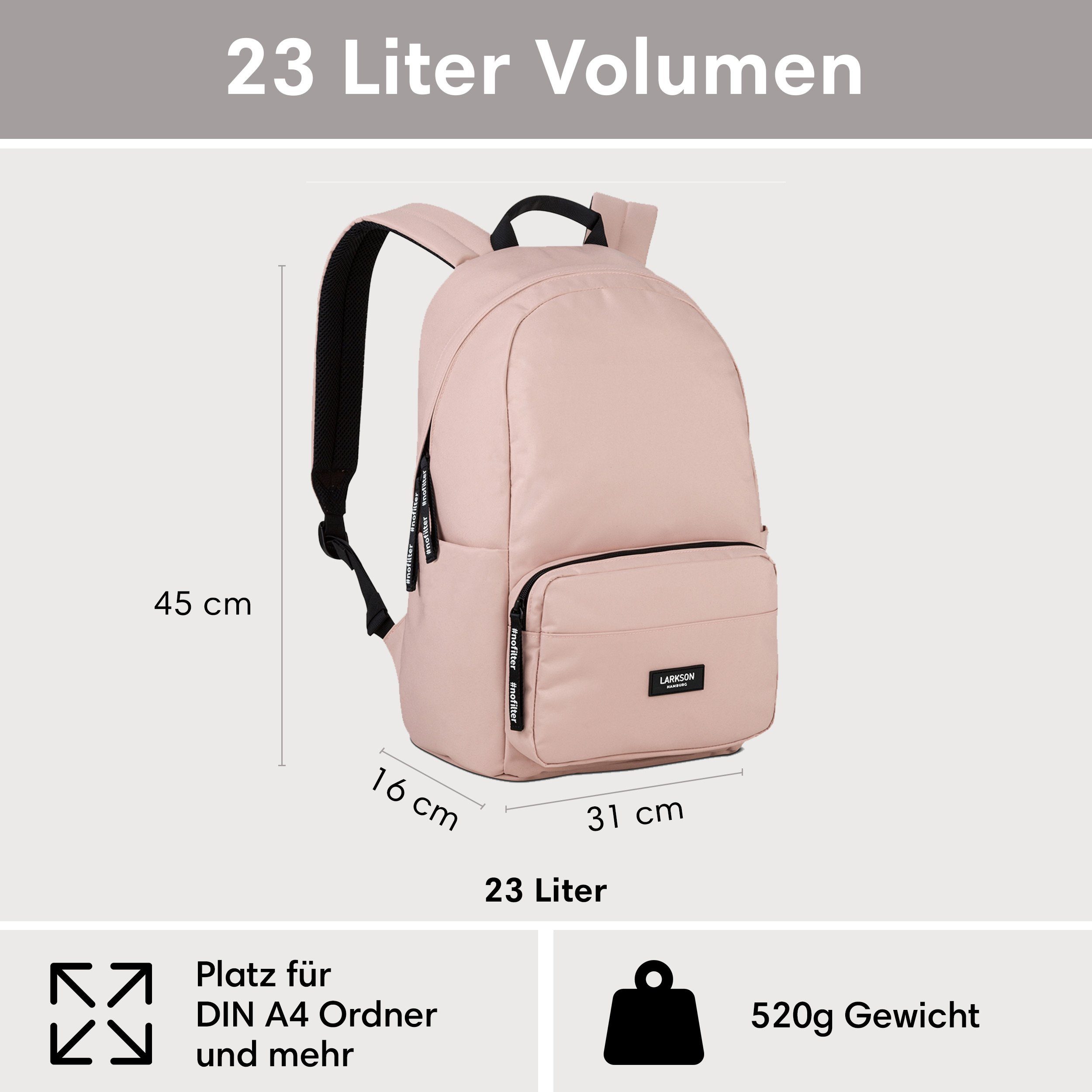 LARKSON Schulrucksack No 3 Rucksack Schule Mädchen Jungen Teenager (1-tlg), Seitentasche, Laptopfach, Wasserabweisend