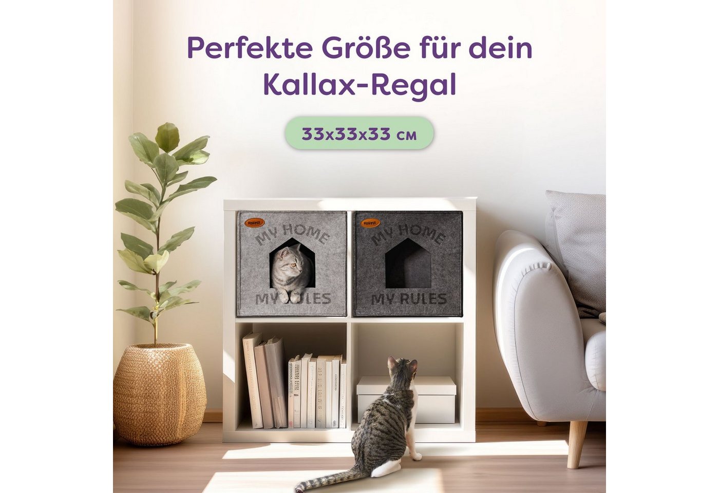 Thumbnail - Knupis Tierbett Katzenhöhle Dunkelgrau mit Kissen, Anti-Rutsch Boden•Ideal zum Schlafen, Verstecken & Ruhen (Dunkelgrau)