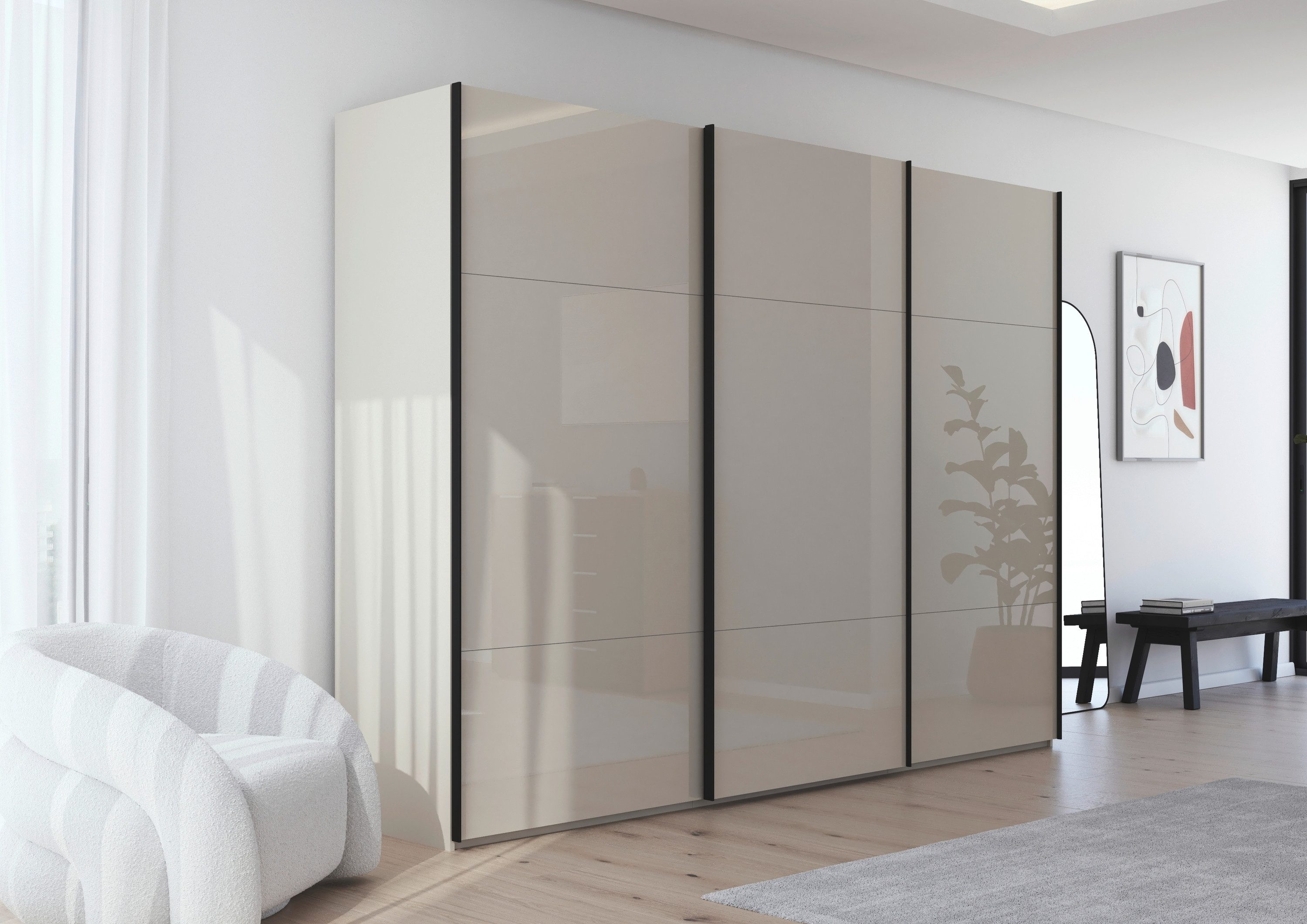 rauch Schwebetürenschrank Kleiderschrank Schrank Garderobe Schlafzimmerschrank CONTIDO (3 verschiedene Ausstattungen BASIC/CLASSIC/PREMIUM) aus hochwertigem Material in 6 Breiten 2 Griff-Farben MADE IN GERMANY