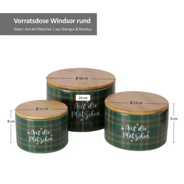 MamboCat Vorratsglas B. 3tlg Set Gebäcksdosen Windsor "Auf die Plätzchen" - 2023404, Steingut