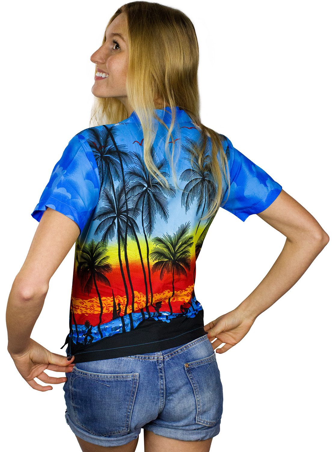 King Kameha Hawaiihemd Beach Funky Hawaiibluse Damen Kurzarm Front-Tasche Stylish