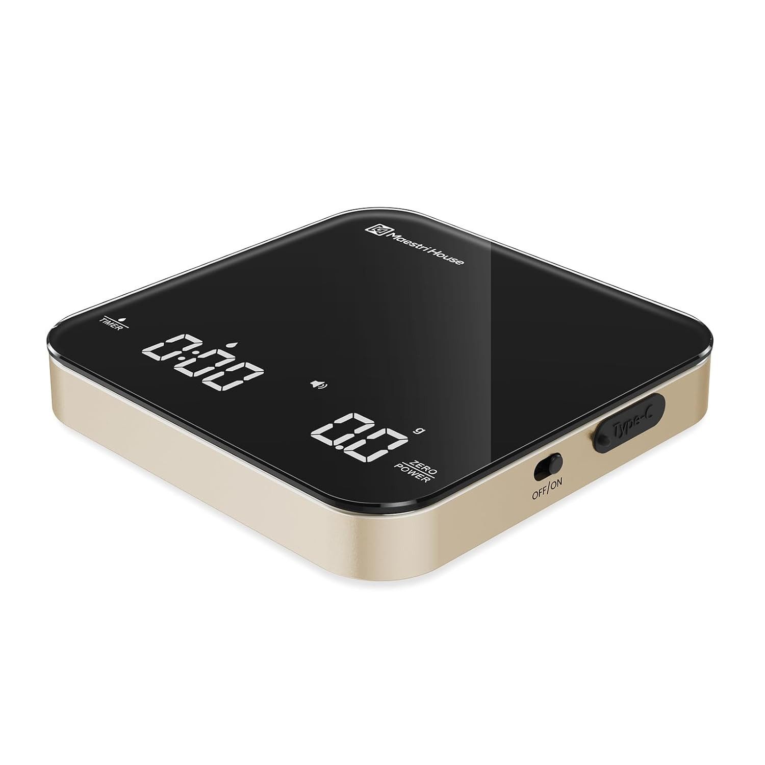 Maestri House Küchenwaage K112 Espressowaage mit Auto-Timer, 0,1 g / 2 kg, (1-tlg., Glasoberfläche für Espresso und Pour Over), Touch-Bedienung, USB-C, Tara, Stummschaltung