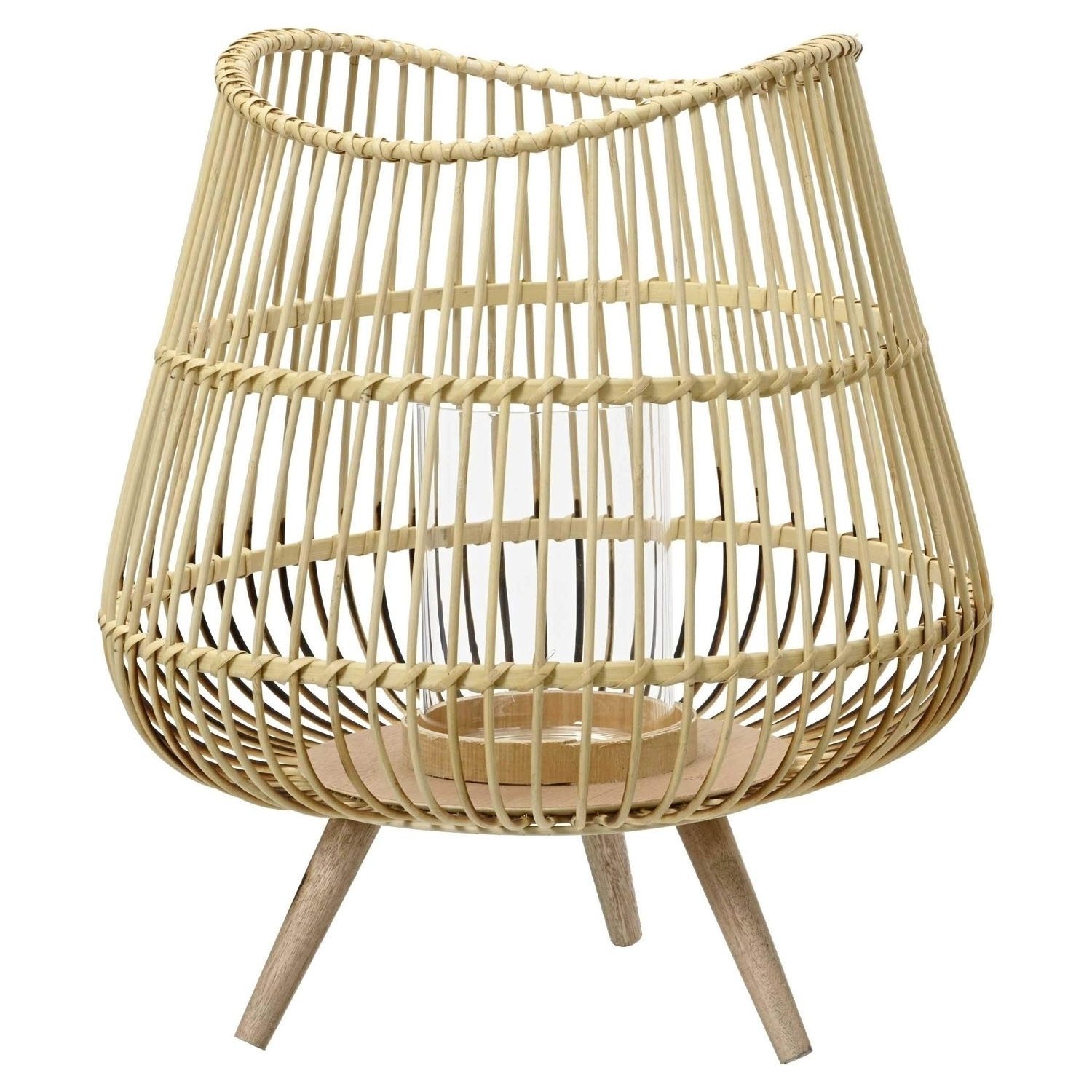 Kaemingk Windlicht ADALAS, H 42 cm, Ø 35 cm, Braun, Bambus, (1 St), mit Glaseinsatz