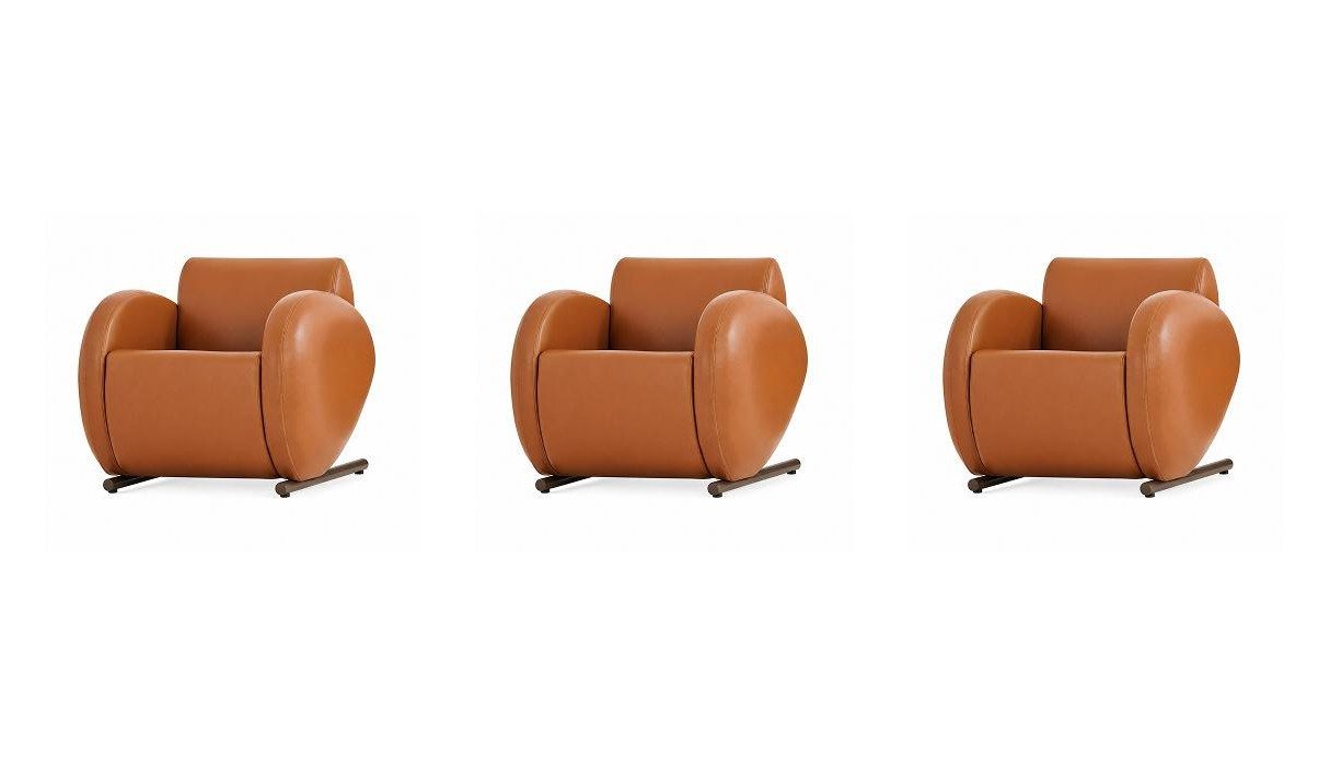 Xlmoebel Sessel Oranger Sessel Set Exklusive 3x Ledersessel Wohnzimmer Polstermöbel (3-St., 3-tlg)