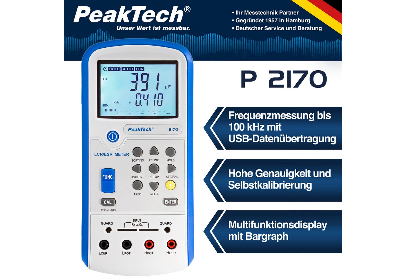 Thumbnail - PeakTech Multimeter PeakTech P 2170: LCR-/ESR-Meter, 100 Hz - 100 kHz, mit USB, (1 St)