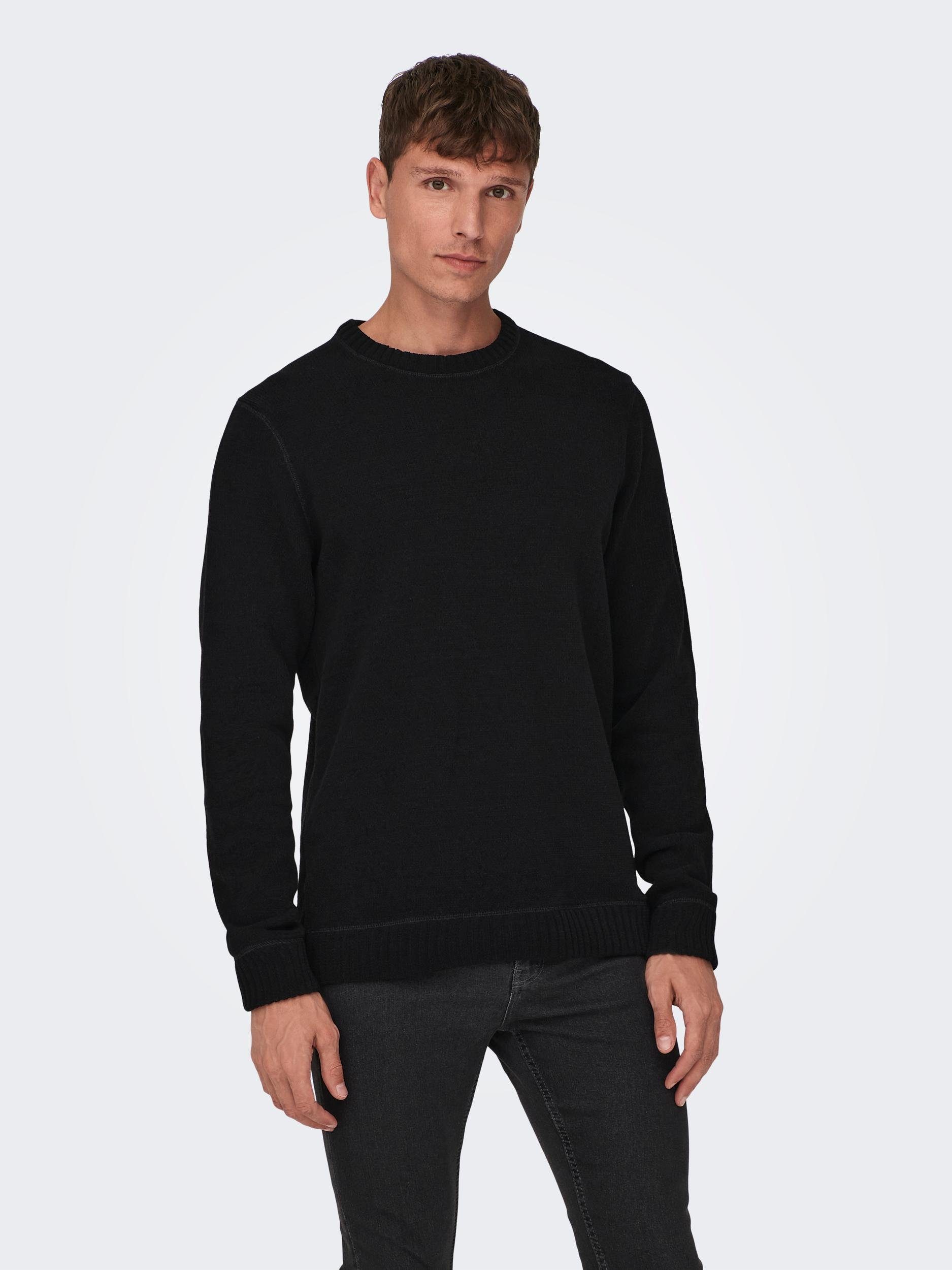 [Große Veröffentlichung zum supergünstigen Preis!] ONLY & Strickpullover mit Bündchen Black an SONS Saumabschluss Ärmel und