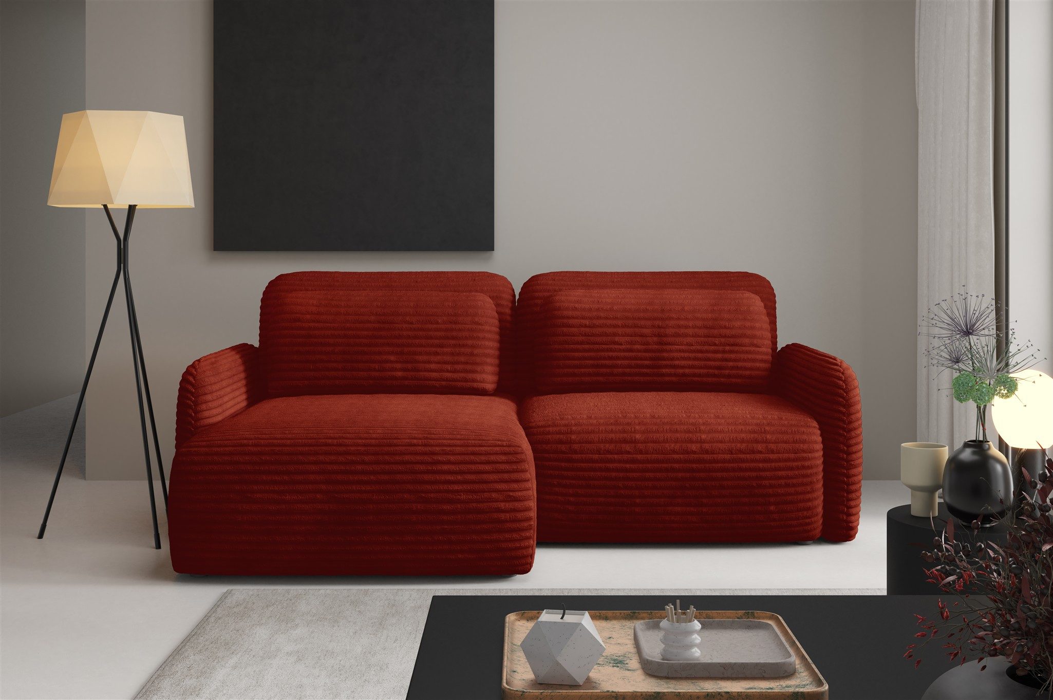 Fun Möbel Ecksofa Schlafsofa SIMONE mit Ottomane in Stoff Ambience, ausziehbare Liegefläche, Bettkasten, Rücken echt bezogen