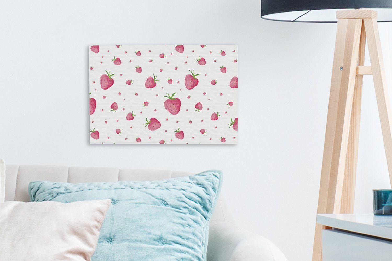 Wandbild cm Leinwandbild St), OneMillionCanvasses® Wanddeko, Weiß, Erdbeere (1 30x20 - Leinwandbilder, Aufhängefertig, Obst -