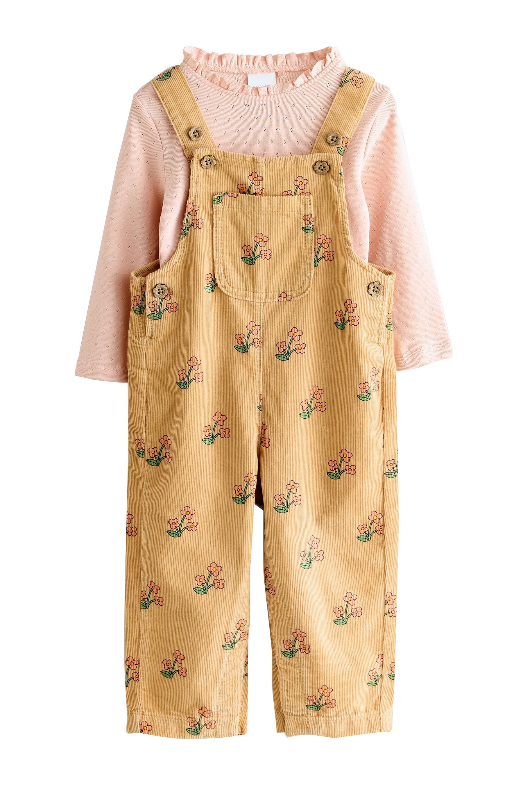 Next Shirt & Hose Cord-Latzhose mit Blumen-Print und T-Shirt im Set (2-tlg)
