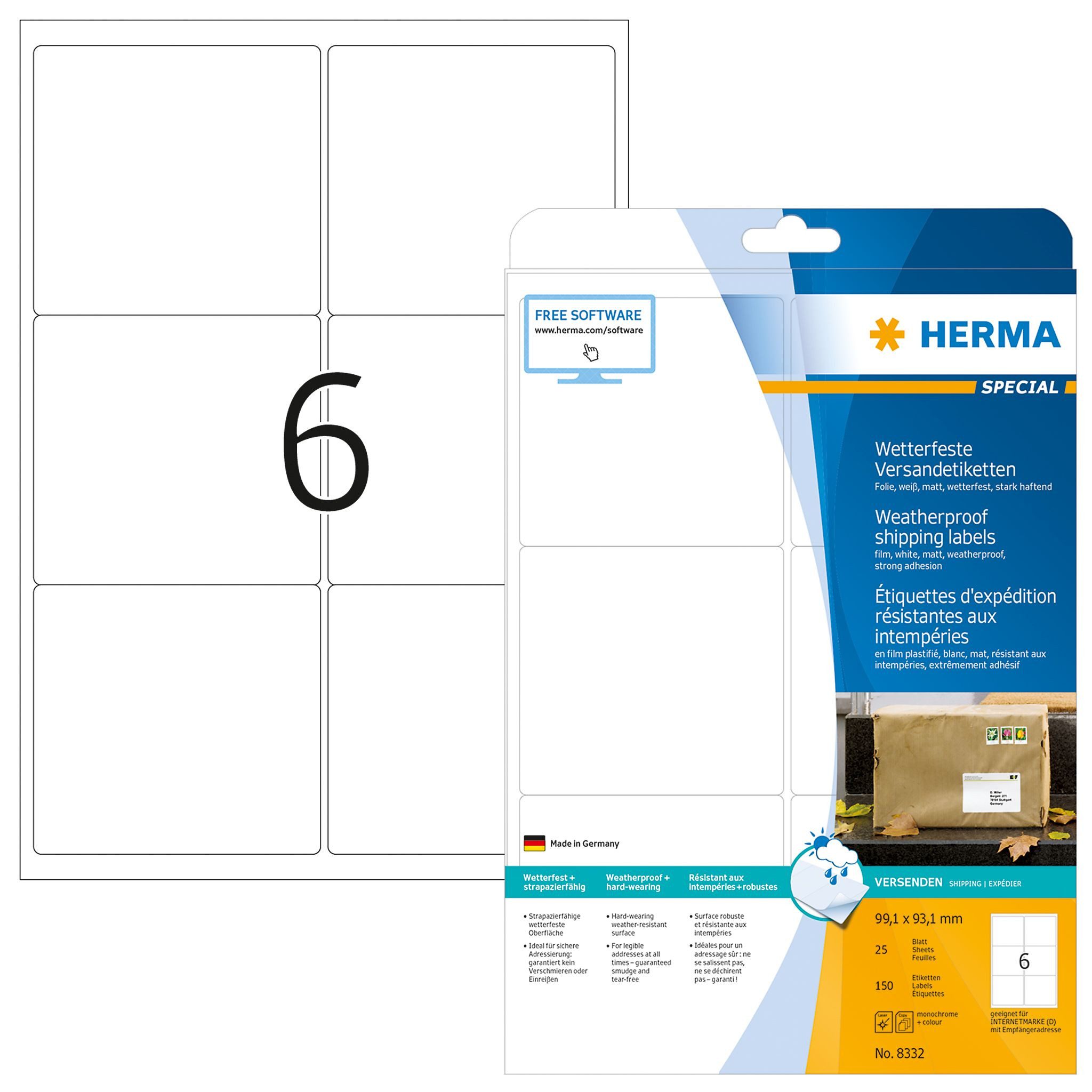 Etikett Herma Etiketten stark haftend 99,1 x 93,1 mm Folie weiss wetterfest