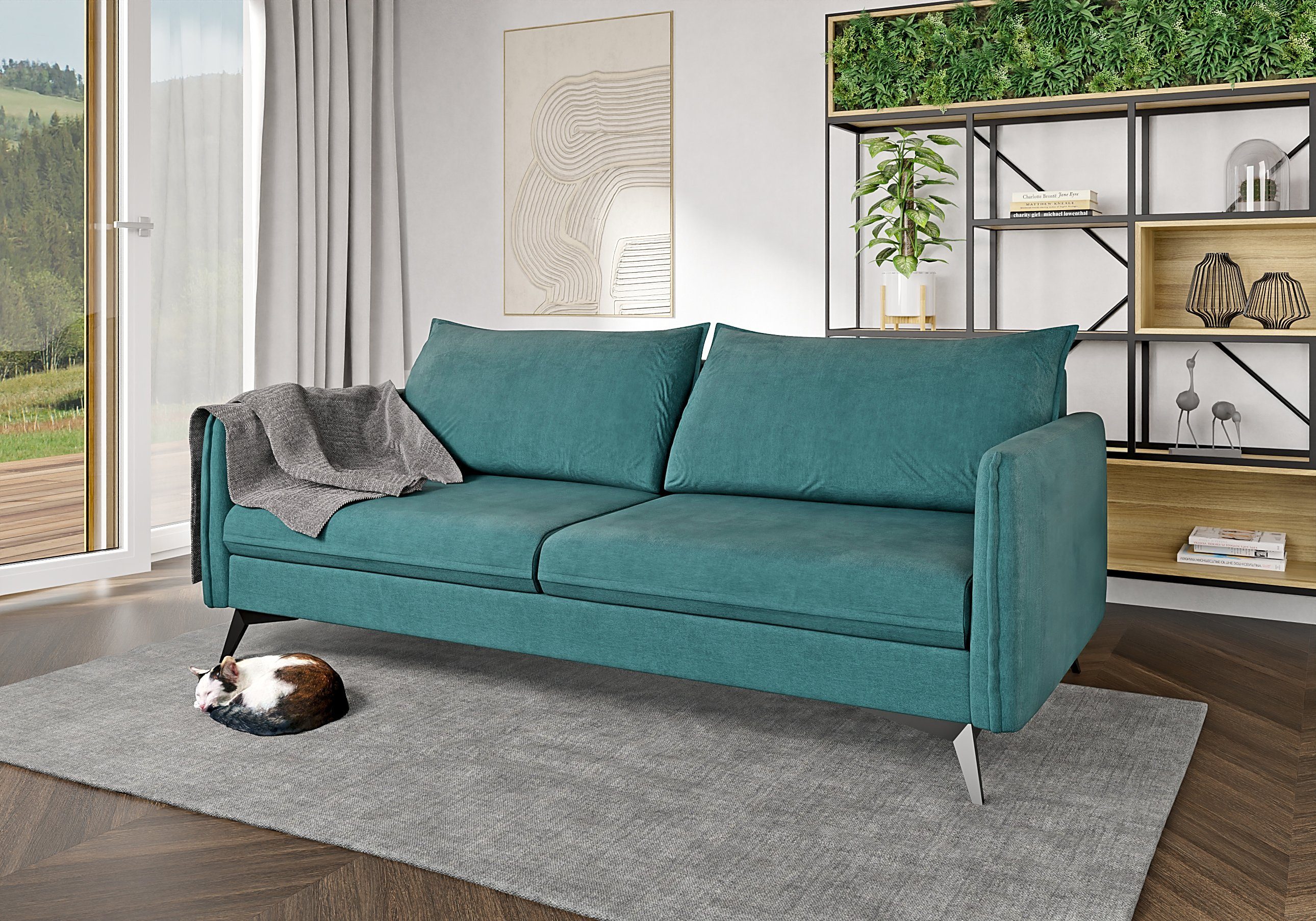 S-Style Möbel 3-Sitzer Modernes Sofa Azalea mit Schwarz Metall Füßen, mit Wellenfederung Türkis