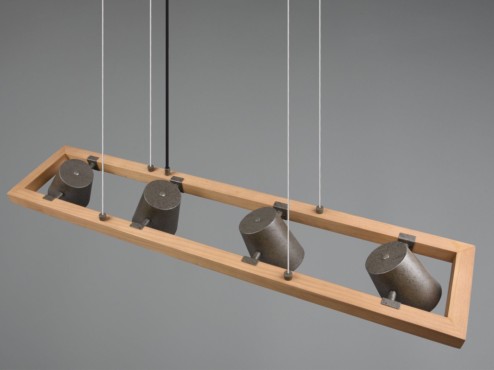 TRIO Leuchten LED Pendelleuchte mit Holz 4 Lampenschirme schwenkbar, dimmbar, LED wechselbar, Warmweiß, Breite 100cm Holzlampe ausgefallen Esstischlampe hängend – Bild 5 von 5