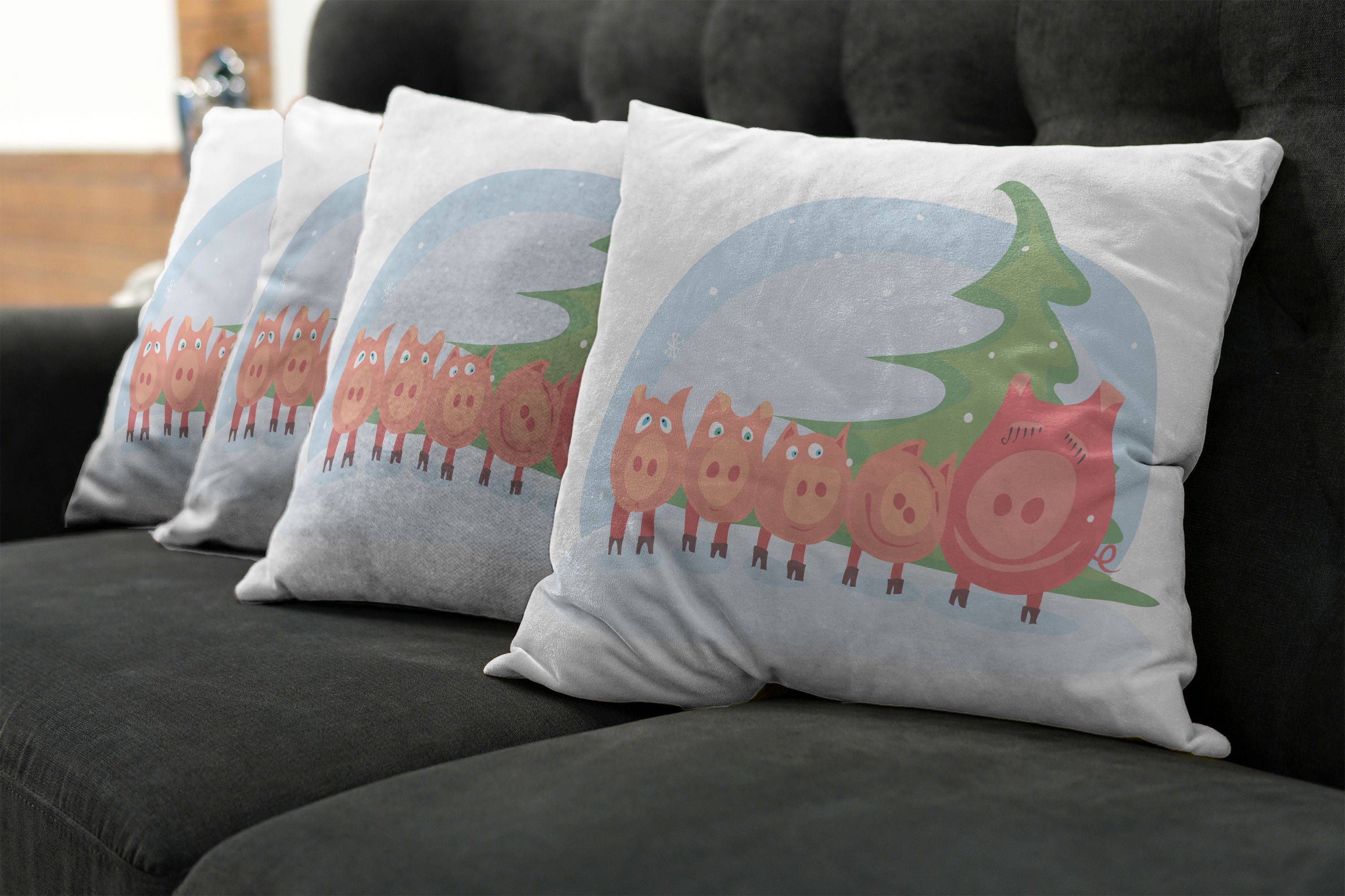 Abakuhaus Weihnachtsbaum Doppelseitiger Accent (4 Digitaldruck, unter Stück), einem Kissenbezüge Modern Schwein Familie