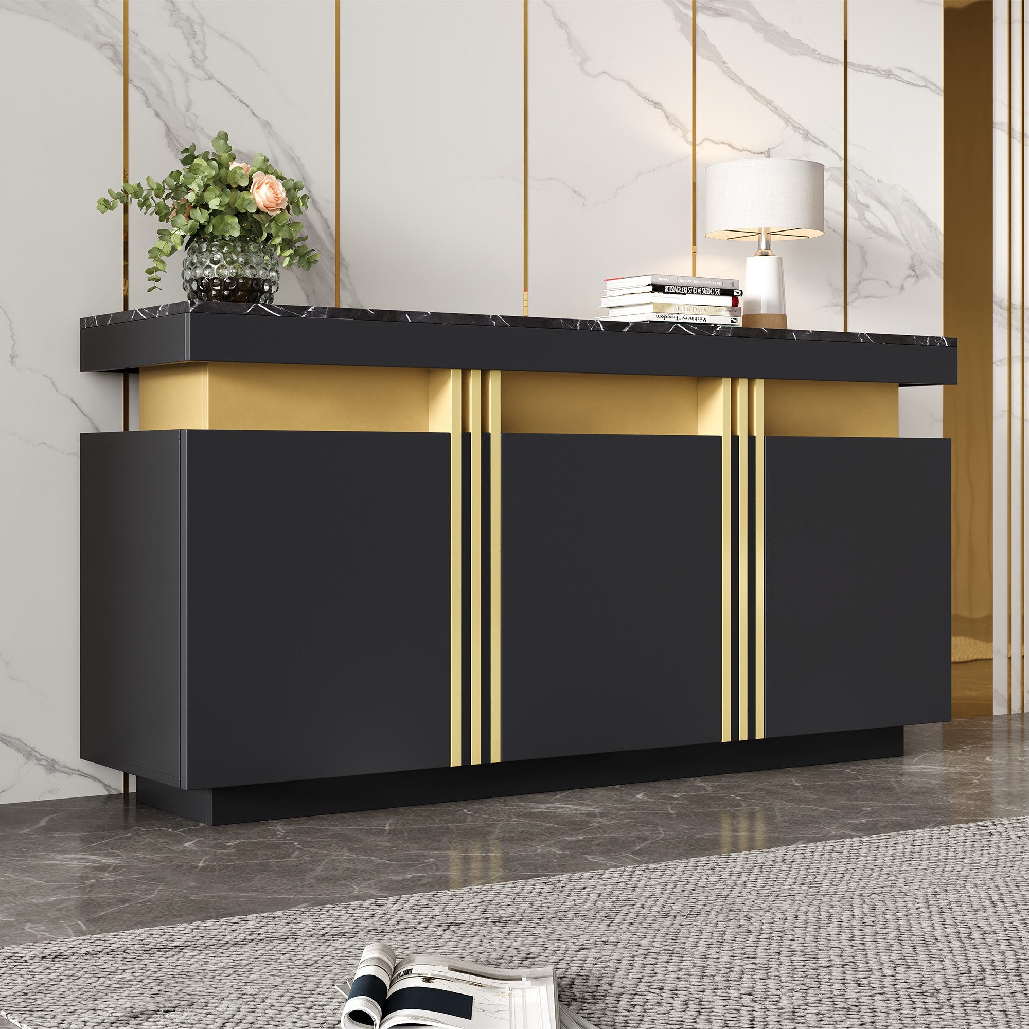 Merax Sideboard Aufbewahrungsschrank Anrichte mit Marmoroptik günstig online kaufen