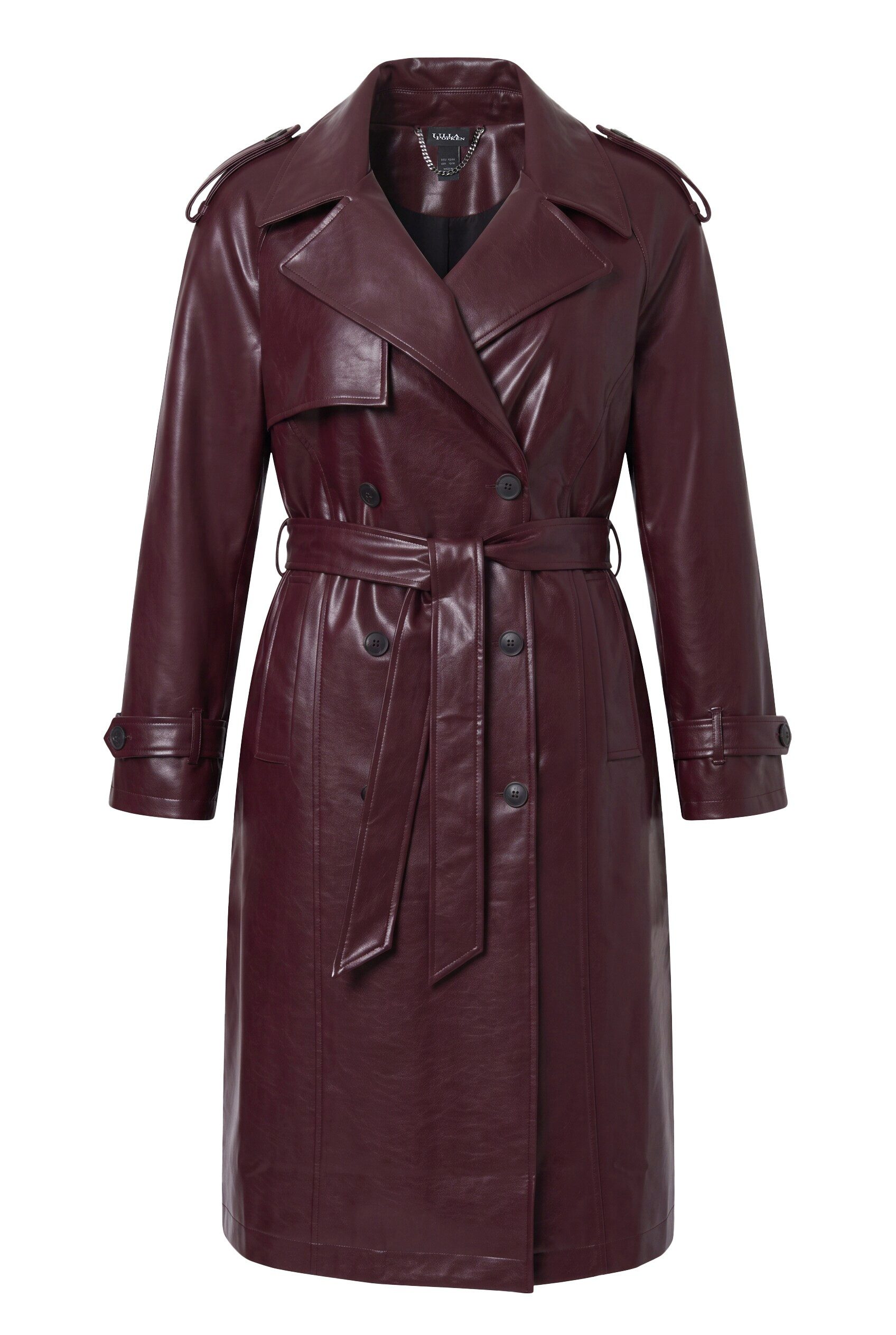 Ulla Popken Trenchcoat Trenchcoat Lederoptik Reverskragen doppelreihig